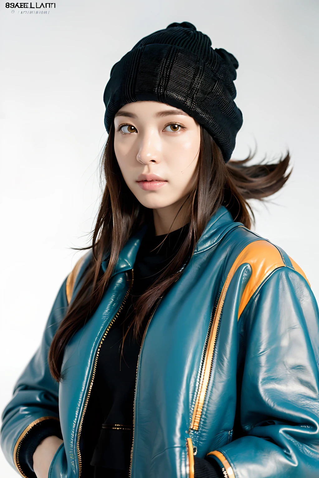 (
(8k:1.27), best quality, masterpiece, ultra highres:1.2) Photo of Pretty Japanese woman
(beautiful:1.1) (sci-fi warrior woman:1.1) space soldier, (beanie:1.61) (leather jacket:1.21) intricate elegant, fantasy, detailed, ometric by greg rutkowski and alphonse mucha, gradient lighting