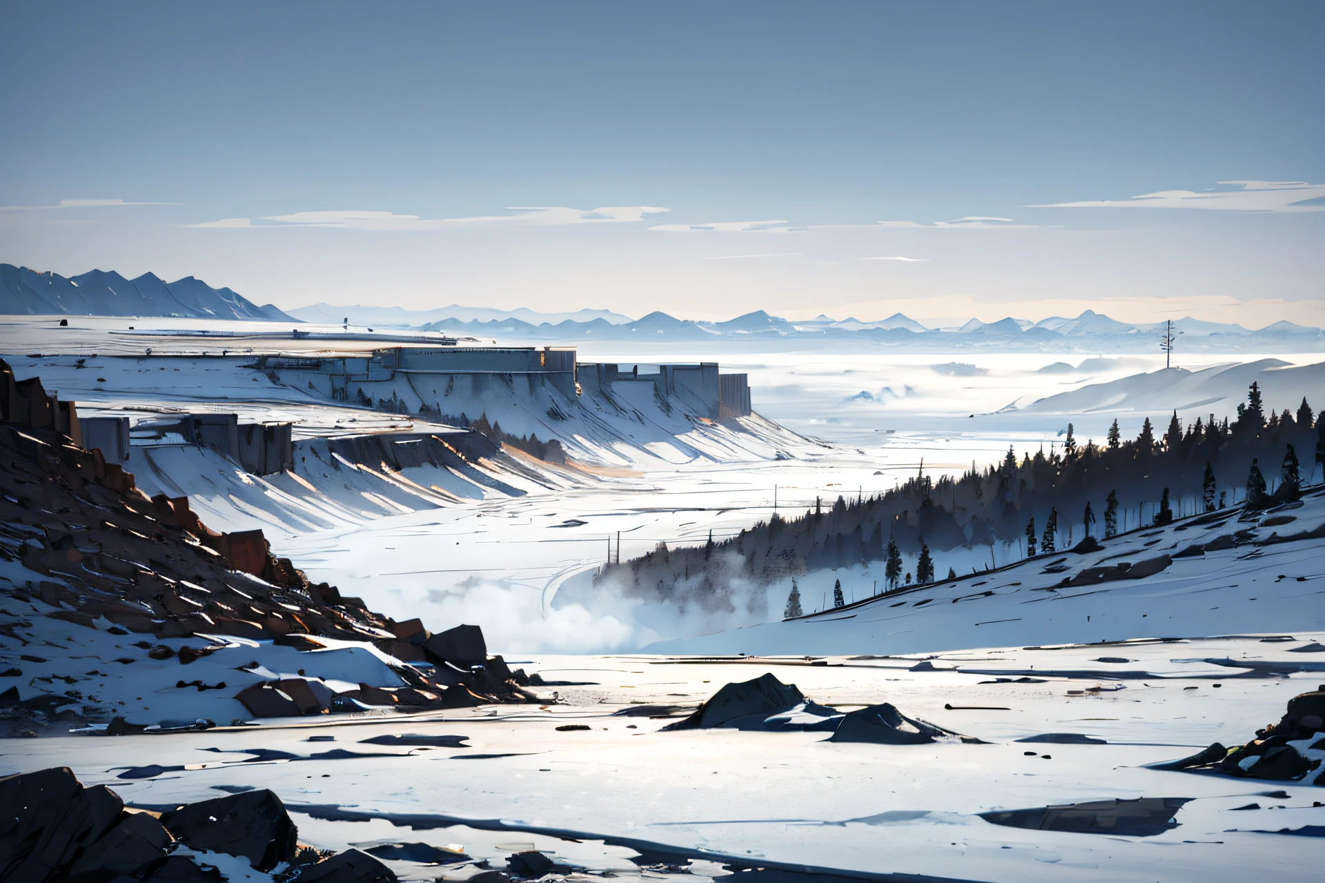 I hear you, you also want landscape shots? let's switch to landscape, something like a barren frozen wasteland with a misty hot spring oasis