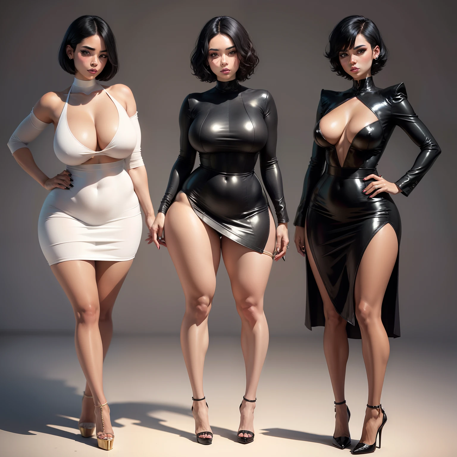 Short hair,black hair,high heels,thicc