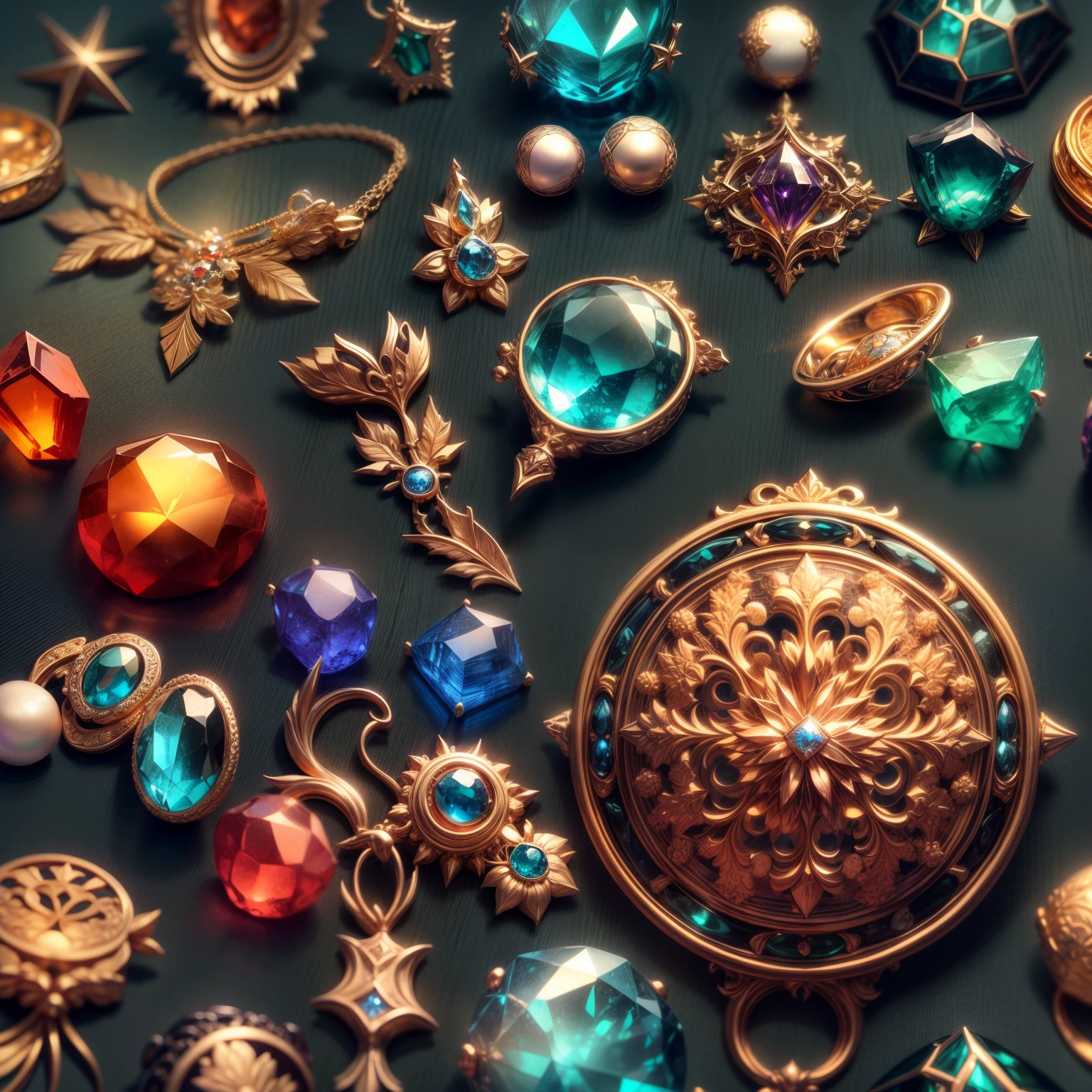 (byzantine Style: 1.2), (Full Focus: 2), (Everything in Display Cabinet: 1.3), (Magic Items | Colorful Gems | Cherry Blossoms | Printed Silk Products | Medals | Ores | Obsidian | Pearl | Emerald | White Jade | Amethyst | Sapphire | Gold Products | Silver Products | Purple Gold | Magical Jewelry | Antiques | Ruby | Orange Gem | Blue Gem | Topaz |: 2), Magic Symbols, Magic Particle Effects, High Tech Luxury, High Value Jewelry, High Value Metal, Luxury items, no puzzles, detailed and complex backgrounds, sparkling, reflective light, ultra high definition, award-winning, a high-resolution, high detail texture, contrast between light and dark, cinematic lighting, masterpieces, ray tracing, structurally correct, super details, high-quality, high detail, best quality, 16k