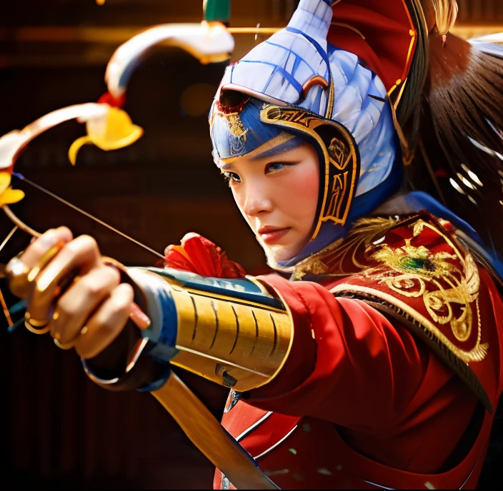 Close-up of a person with a bow and arrow, Yangtze river