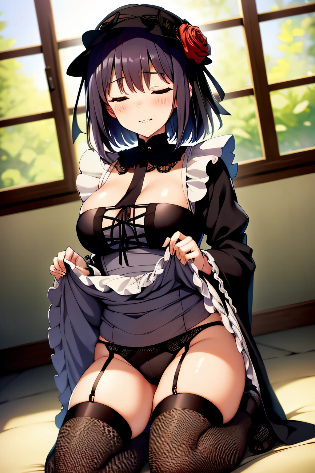 (((Best quality))), ((Ultra-detailed)), ((illustration)), ((Disheveled hair)), ((frilld)), (1 girl), (Solo),
closed_eyes,
flower,
lens_flare,
red_flower,
red_rose,
rose,
rating:safe,
maid,
black_dress,
maid_dress,
sling,
bush,
christmas,
christmas_tree,
dappled_sunlight,
depth_of_field,
enmaided,
forest,
garden,
grass,
looking_at_viewer,
nature,
outdoors,
plant,
tree,
tree_shade,
katsushika_hokusai_(fate),
chain,
flashing,
lifted_by_self,
tally,
rating:questionable,
black_flower,
black_rose,
blue_flower,
blue_rose,
bouquet,
camellia,
command_spell,
_in_mouth,
defloration,
dress_flower,
floral_background,
flower_ornament,
full-body_tattoo,
graduation,
green_flower,
holding_flower,
orange_flower,
petals,
pink_flower,
pink_rose,
purple_flower,
purple_rose,
rose_petals,
spider_lily,
squiggle,
tulip,
vase,
white_flower,
white_rose,
yellow_flower,
yellow_rose,
virgilia_(umineko),
indoors,
window,