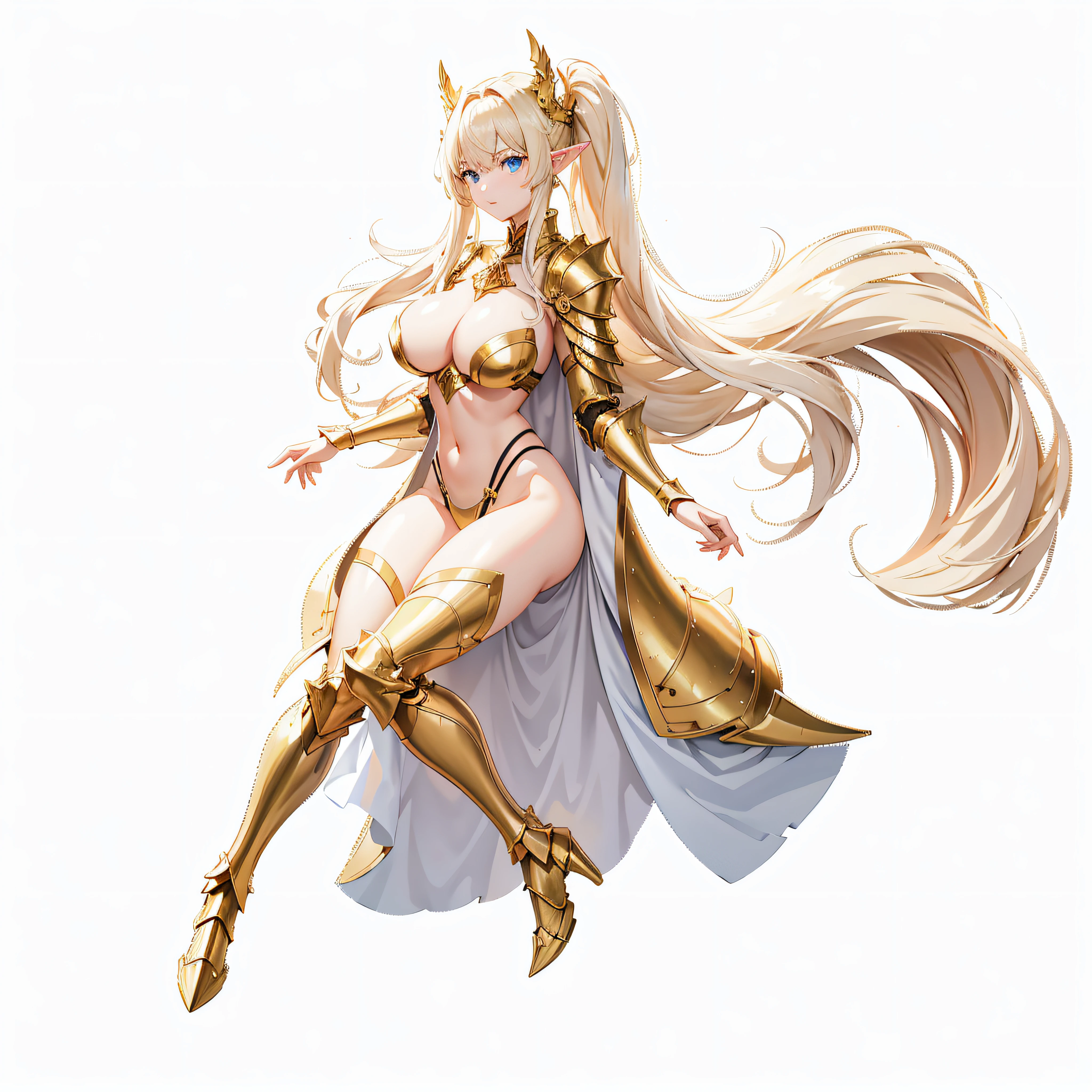 top-quality、Full body like、golden armour、fullnude、Anime girl with very big breasts posing naked、very big boobs、Hide your with your hands、elvish、no-bra、Blonde blue-eyed