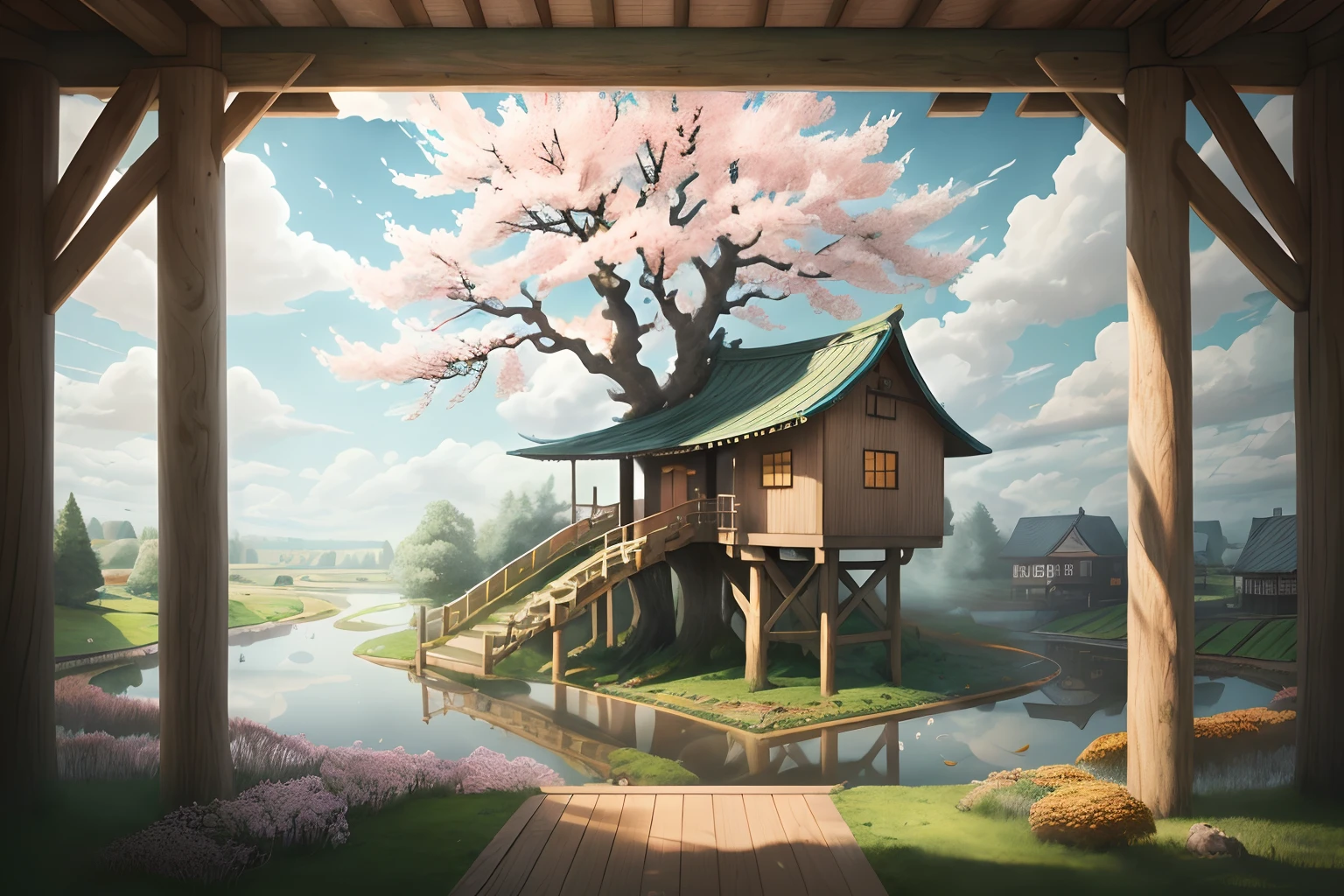 ((best qualtiy)),(tmasterpiece),(super-fine),(illustratio),(detailedlight),(Extremely Delicately Beautiful),(manicured),,unbelievable Ridiculous,(Ray traching),(reflective light),《autumnal》,(filmposter),
(Peach blossom tree), (wood bridges),(tree house),(lawns),(watermills),(No Man), (beautiful sky),(rivulets),(mont),(clouds),(wet lands),(Uyunisalal),(Tori),(cherry tree),(Mist),(boundage))、((Trim)),(Long white air))、(filmposter)、(Beautiful skies)、(rivulets)、(mont)、(clouds),(wet lands),(Uyunisalal),(Tori),(cherry tree),(Mist),((boundage)),(manicured),((Faraway view)),(telephoto lenses)