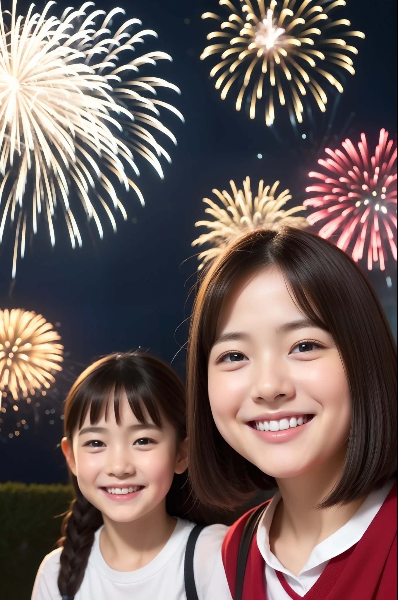 A smile、a baby face、hi-school girl、While doing fireworks