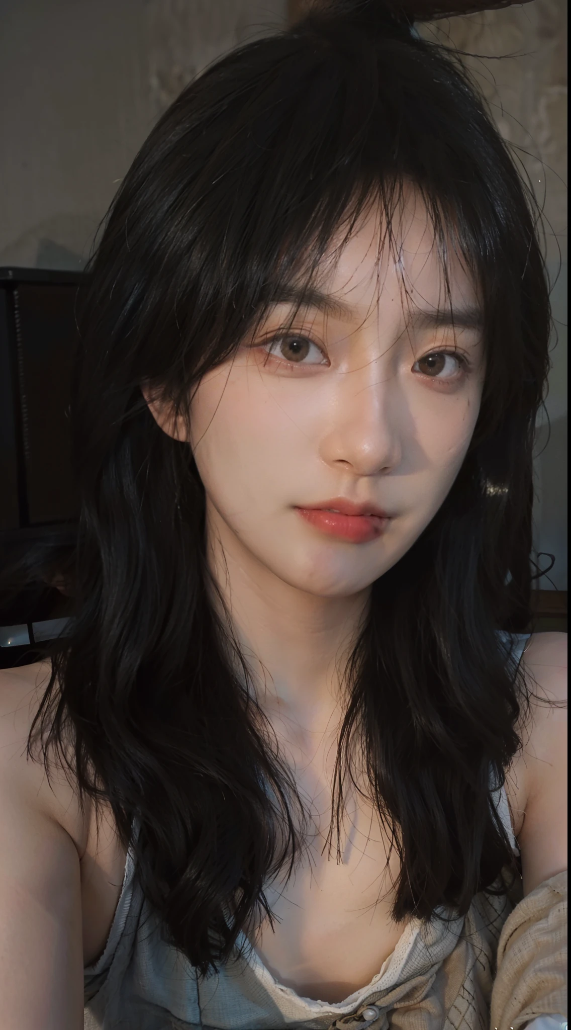8K,Best quality, masterpiece, ultra high res, (photorealistic:1.4), raw photo, (Authentic skin texture:1.3), (film grain:1.3), (selfie angle),1girl,beautiful detailed eyes and face,masterpiece, best quality,close-up,upper bod,