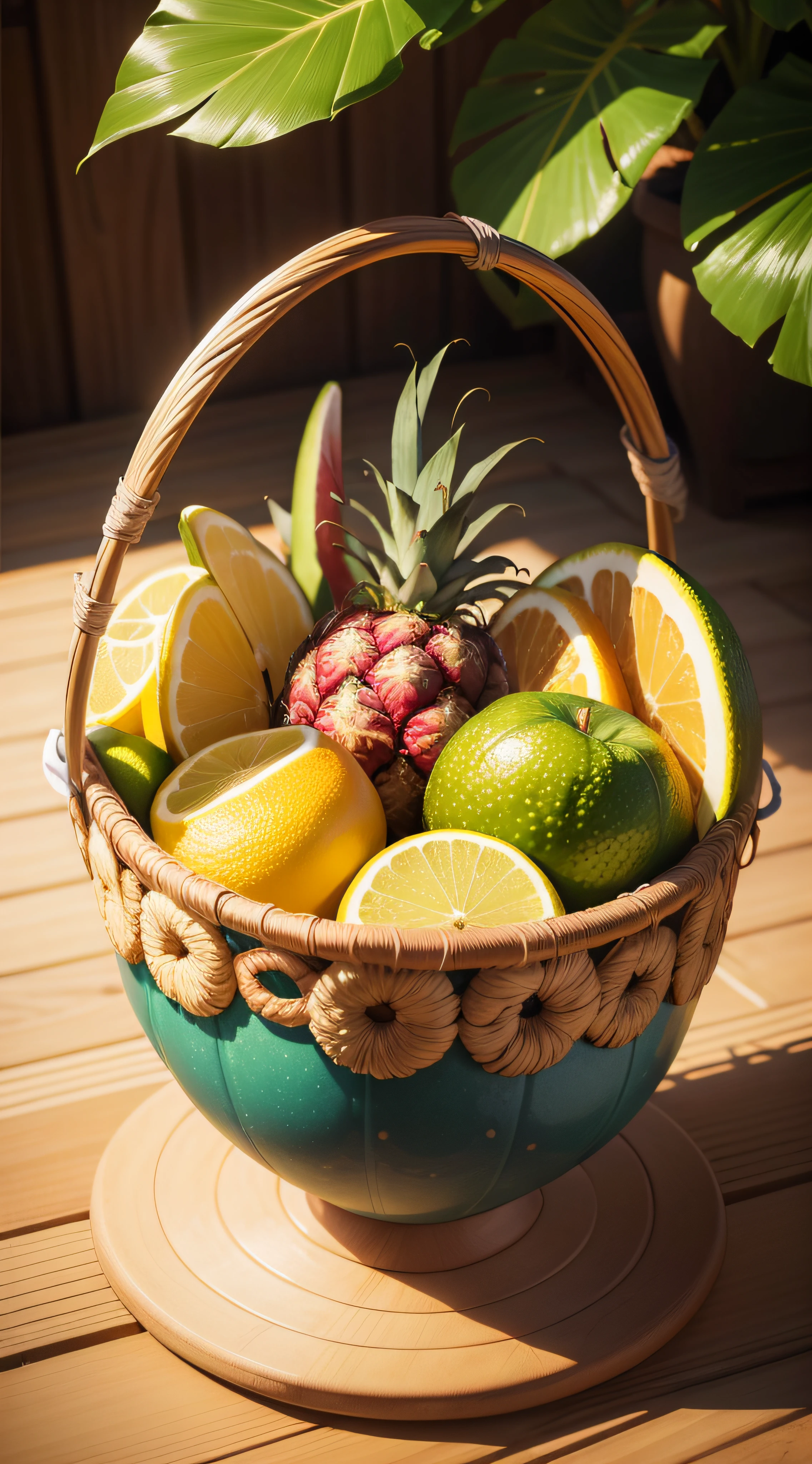 melhor qualidade, obra-prima, alta resolução,realistic image of a basket of tropical fruits, detailed, realistic image, with high resolution., Fotografia, alta resolução, 4k, 8k,