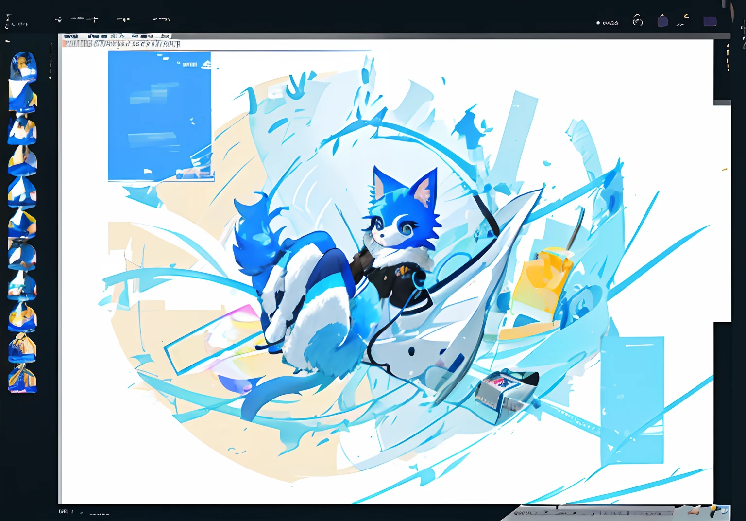 A drawing of a cartoon cat with a blue tail and a blue tail, painttoolsai!! Blue, fursona!!!!, made in paint tool sai2, professional furry drawing, painttool sai, painttoolsai, drawn in anime painter studio, furaffinity fursona, Pixiv style, 2 d anime style, furry fursona,