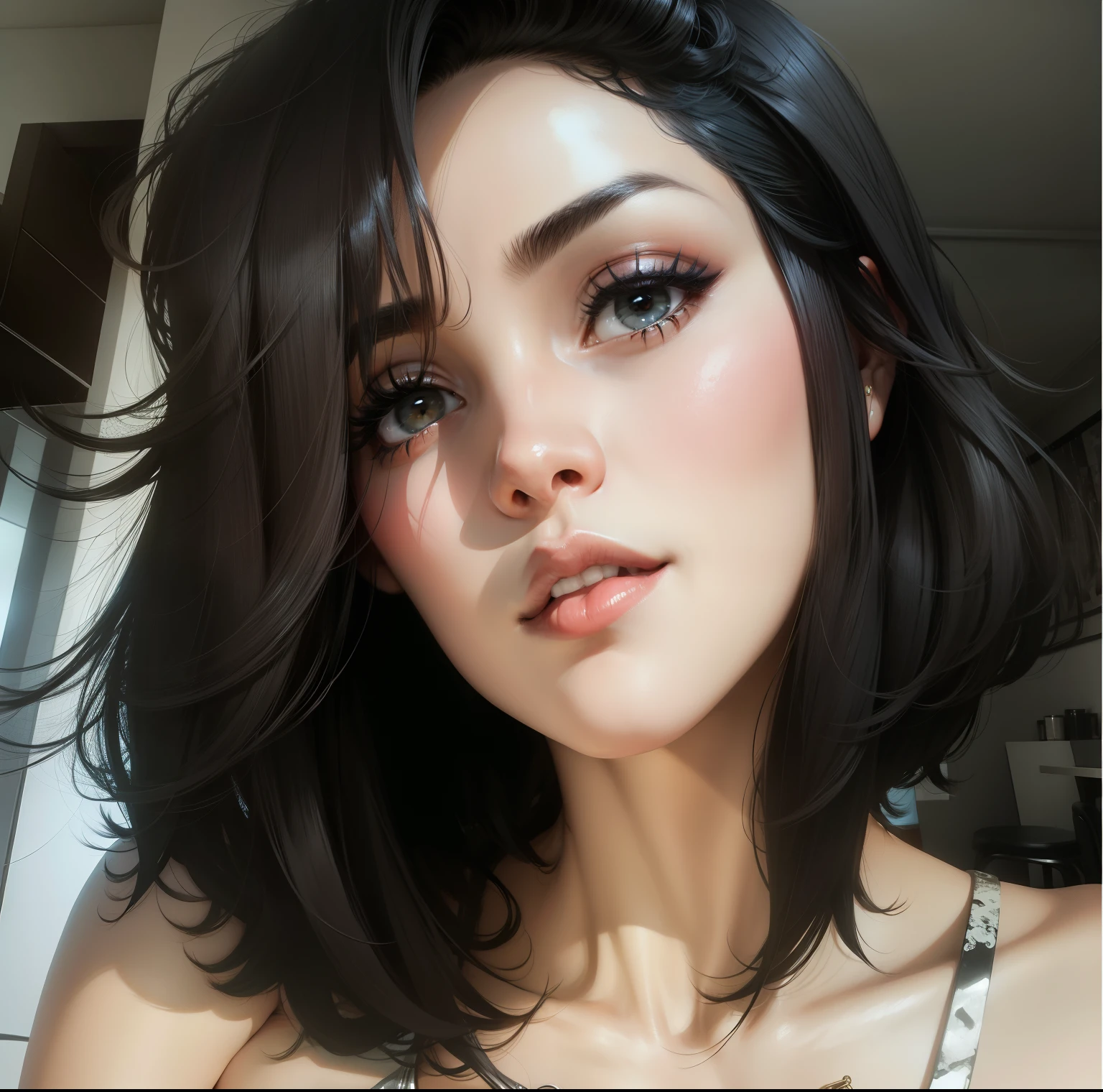 Short hair,black hair,high heels,thicc