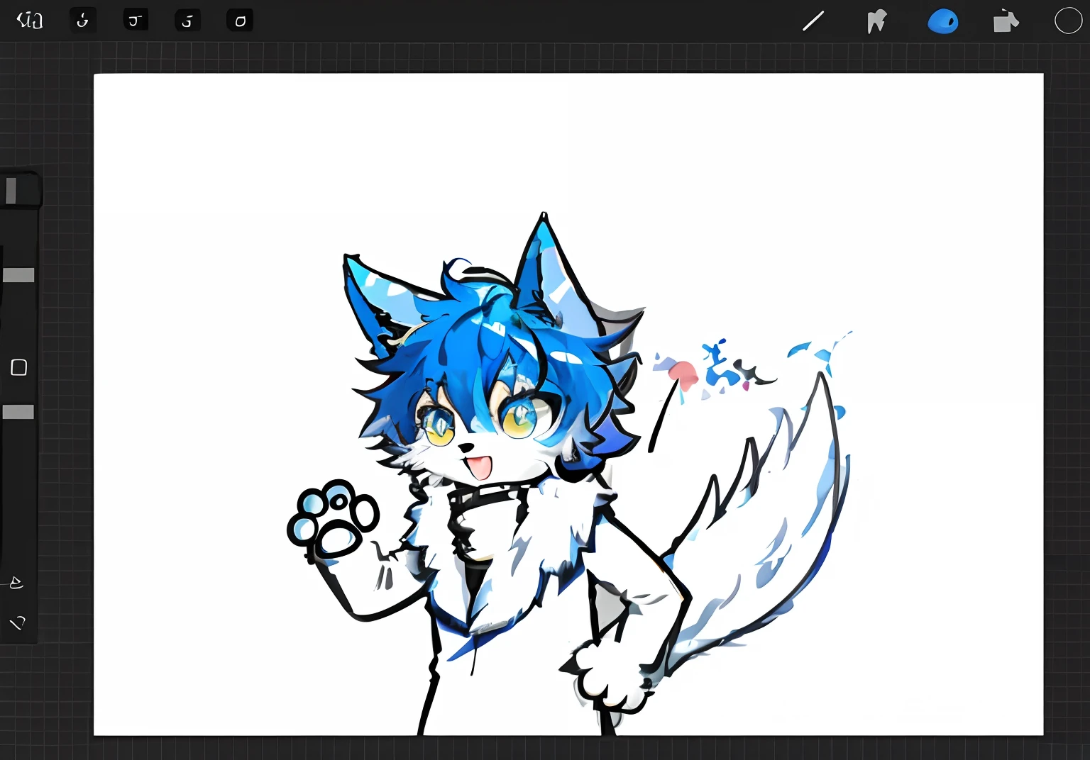A drawing of a cartoon cat with a blue tail and a blue tail, painttoolsai!! Blue, fursona!!!!, made in paint tool sai2, professional furry drawing, painttool sai, painttoolsai, drawn in anime painter studio, furaffinity fursona, Pixiv style, 2 d anime style, furry fursona,