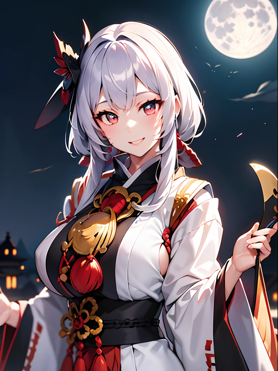 Professional Writing,1girl in,onmyouji,a smile,Big Full Moon in the Night Sky,moonlights,upper body