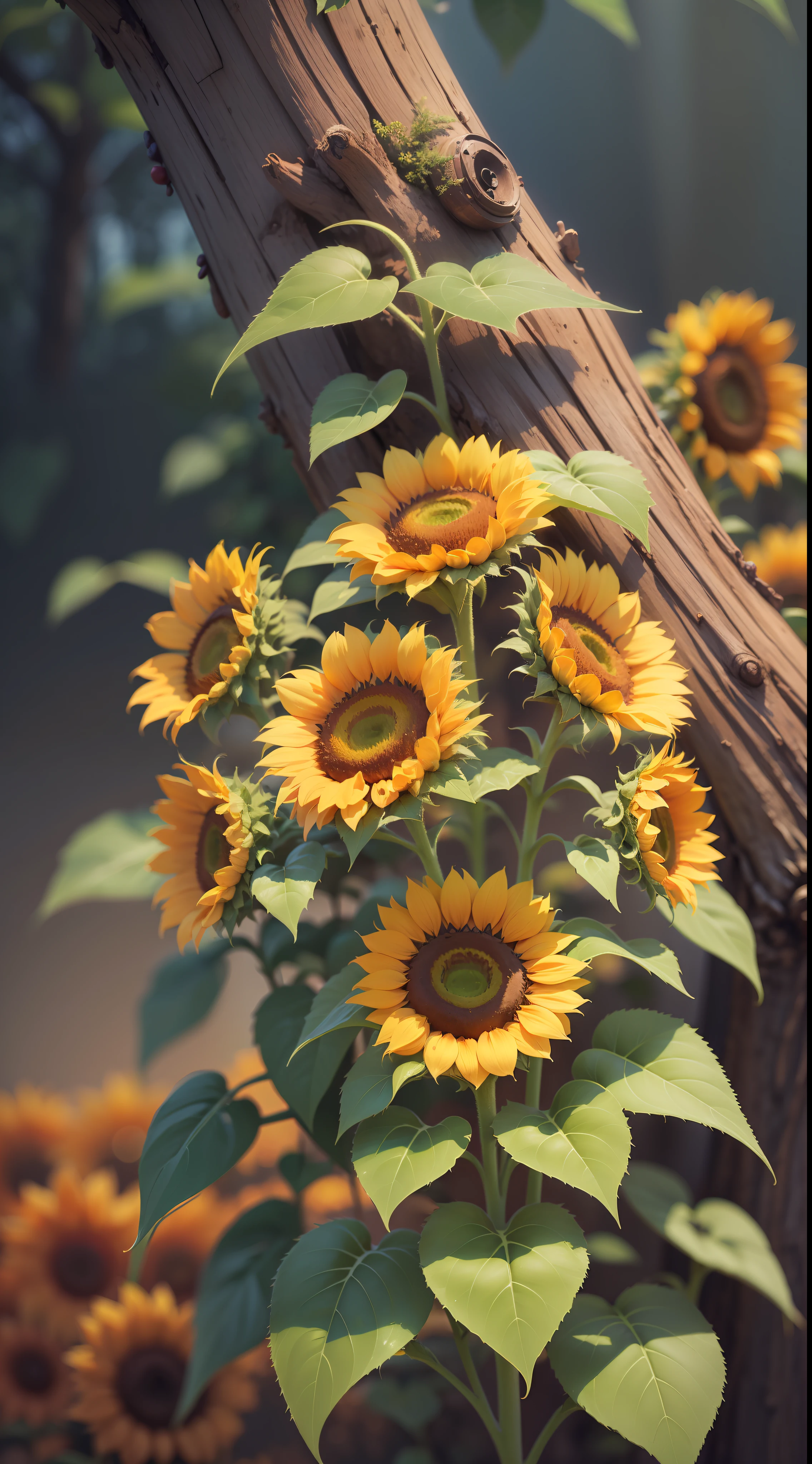 Three red sunflowers , three red sunflowers in the tree,red sunflowers,dark background,high resolution,high quality