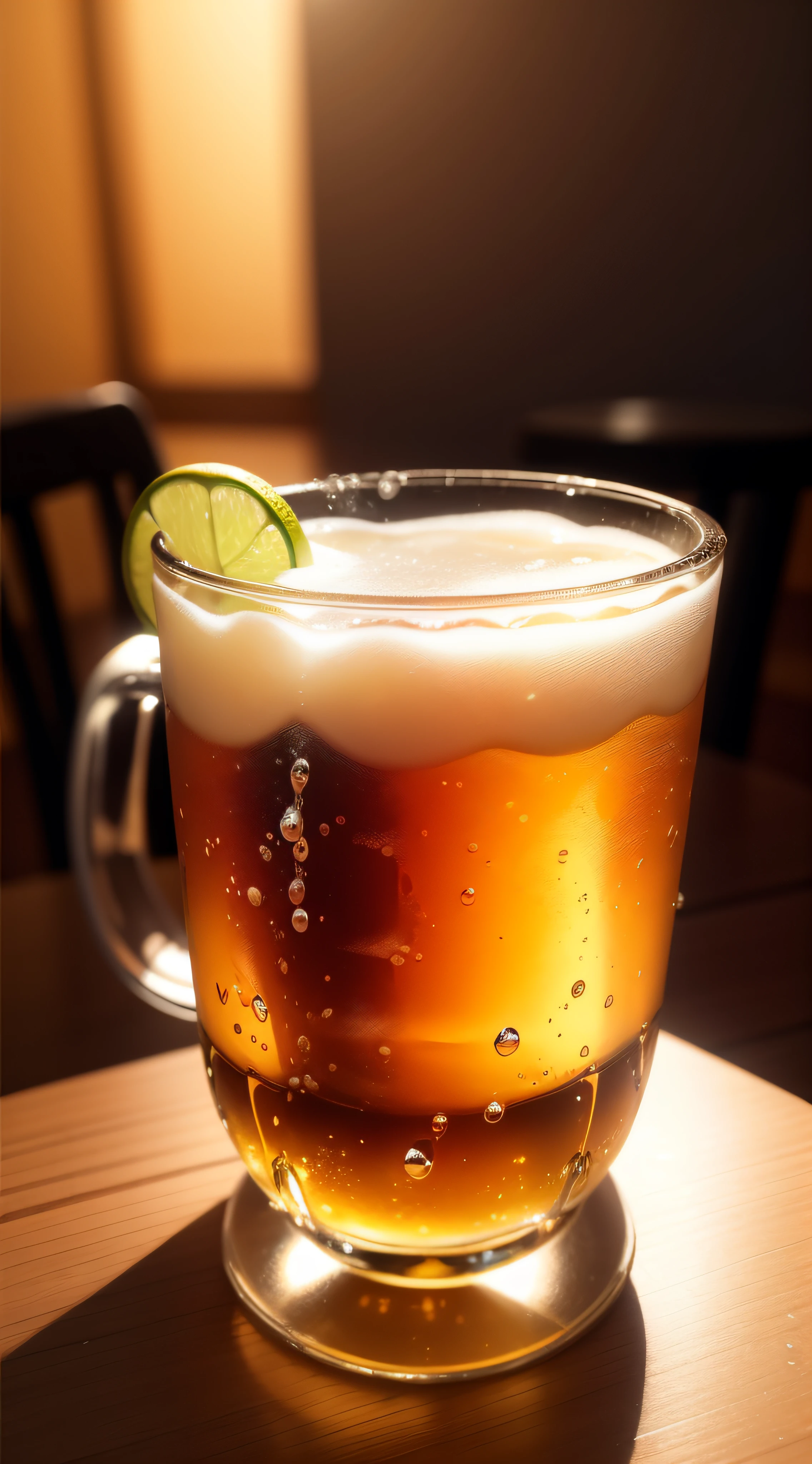 melhor qualidade, obra-prima, alta resolução, a glass of cold beer, with drops of water sweating in the bowl, sobre uma mesa ,Fotografia, alta resolução, 4k, 8k,