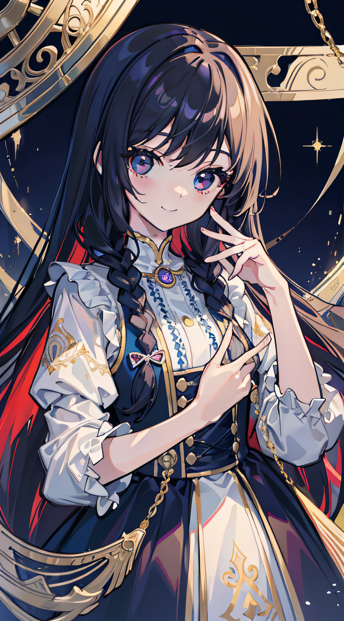 tmasterpiece,Highest image quality,super detailing,A high resolution,high saturated,Lighting effects，at noon，Antique characters，Faraway view。one-girl，The face is delicate，There are big eyes of God，Happy smile，Close one eye，Black eyes, hair，Details coiled，long braid,full-body portraits