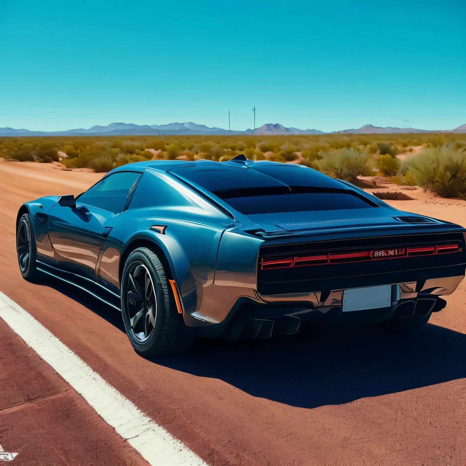 imagem super detalhada de carro esportivo em uma pista de asfalto no meio do deserto, cinematic picture, 8k
