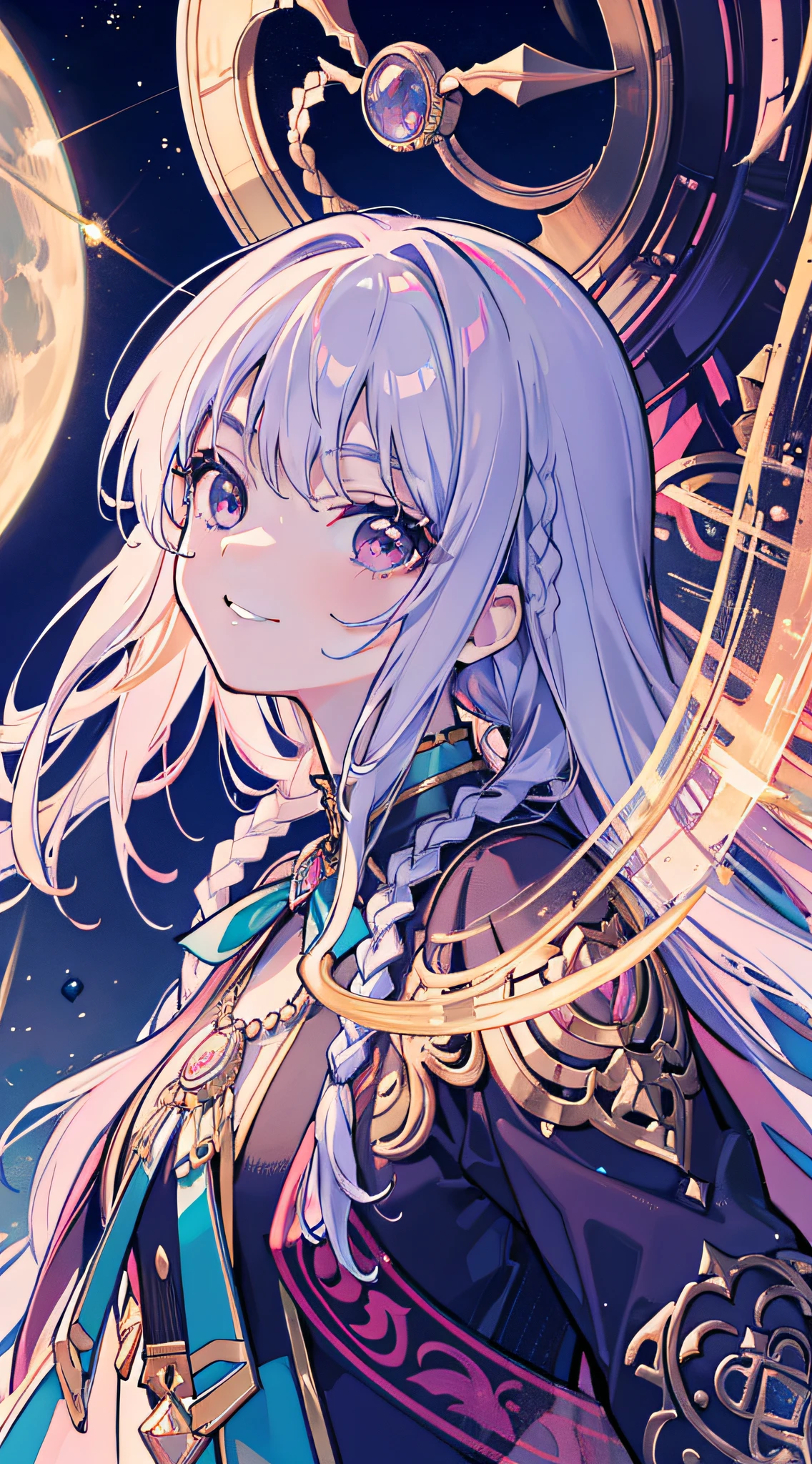 tmasterpiece,Highest image quality,super detailing,A high resolution,high saturated,Lighting effects，at noon，Antique characters，Faraway view。one-girl，The face is delicate，There are big eyes of God，Happy smile，Close one eye，Black eyes, hair，Details coiled，long braid,full-body portraits
