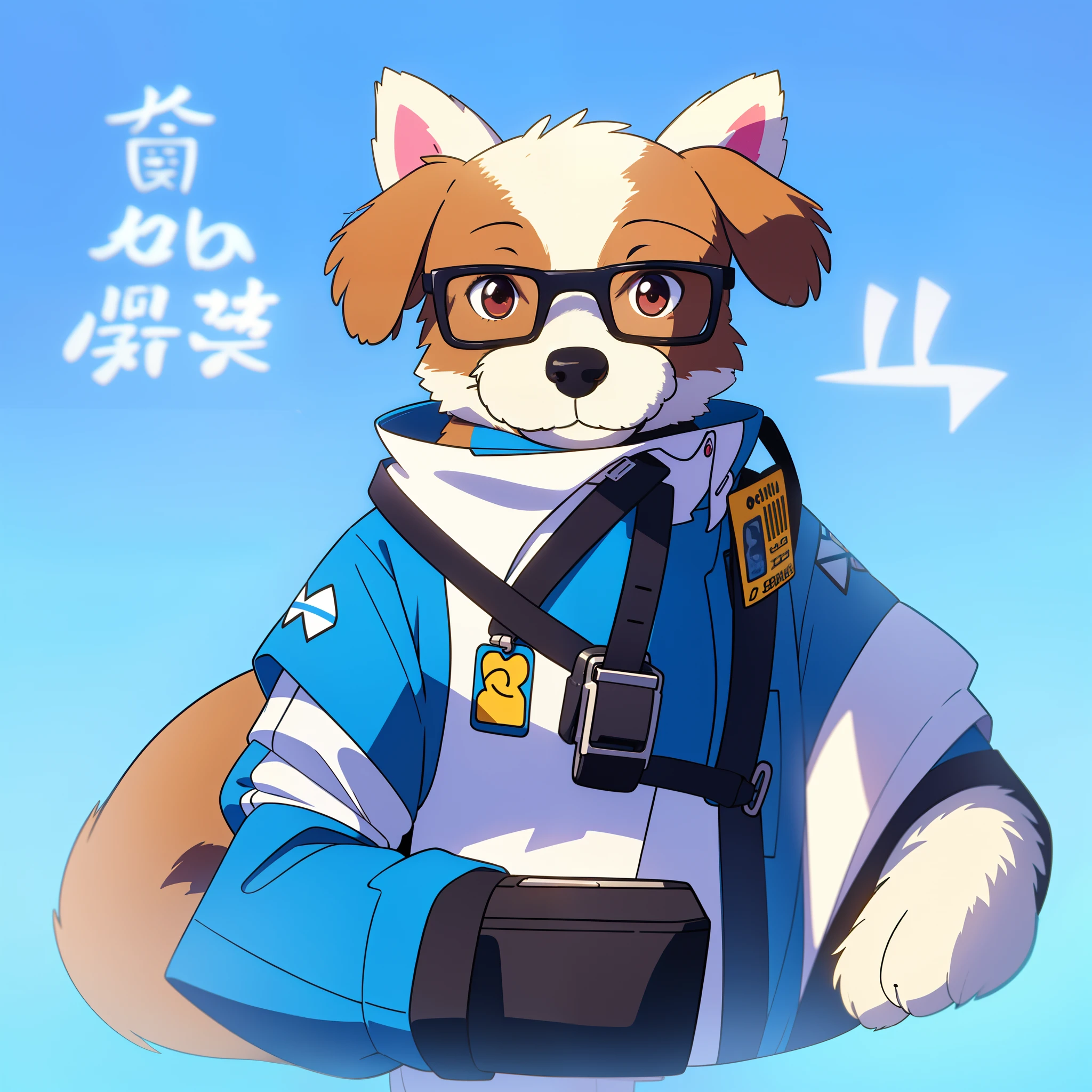 Dog anthropomorphic icon、With a cute and attractive appearance、Simple and beautiful illustration with bright colors on background、Net-savvy dog、Like Dr.......Like a teacher、which are full of confidence々、Work with AI