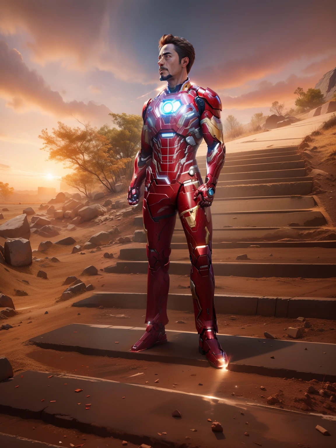 Change background,Marvel iron man body with realistic face,8k