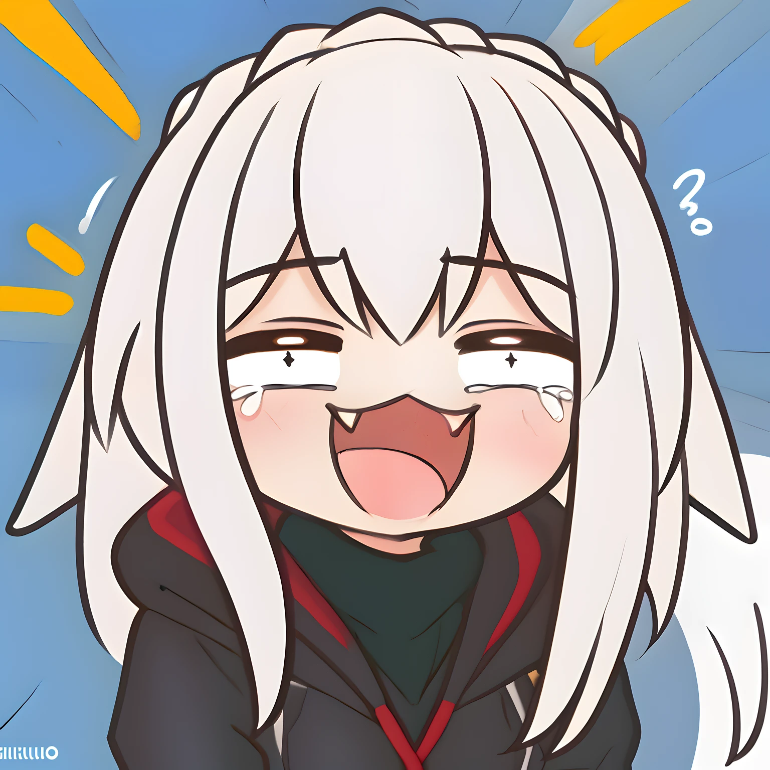 obra-prima, melhor qualidade, rindo, cabelo grisalho, retrato, highres, chibi, laugh, crying laughing, detalhado, 8k