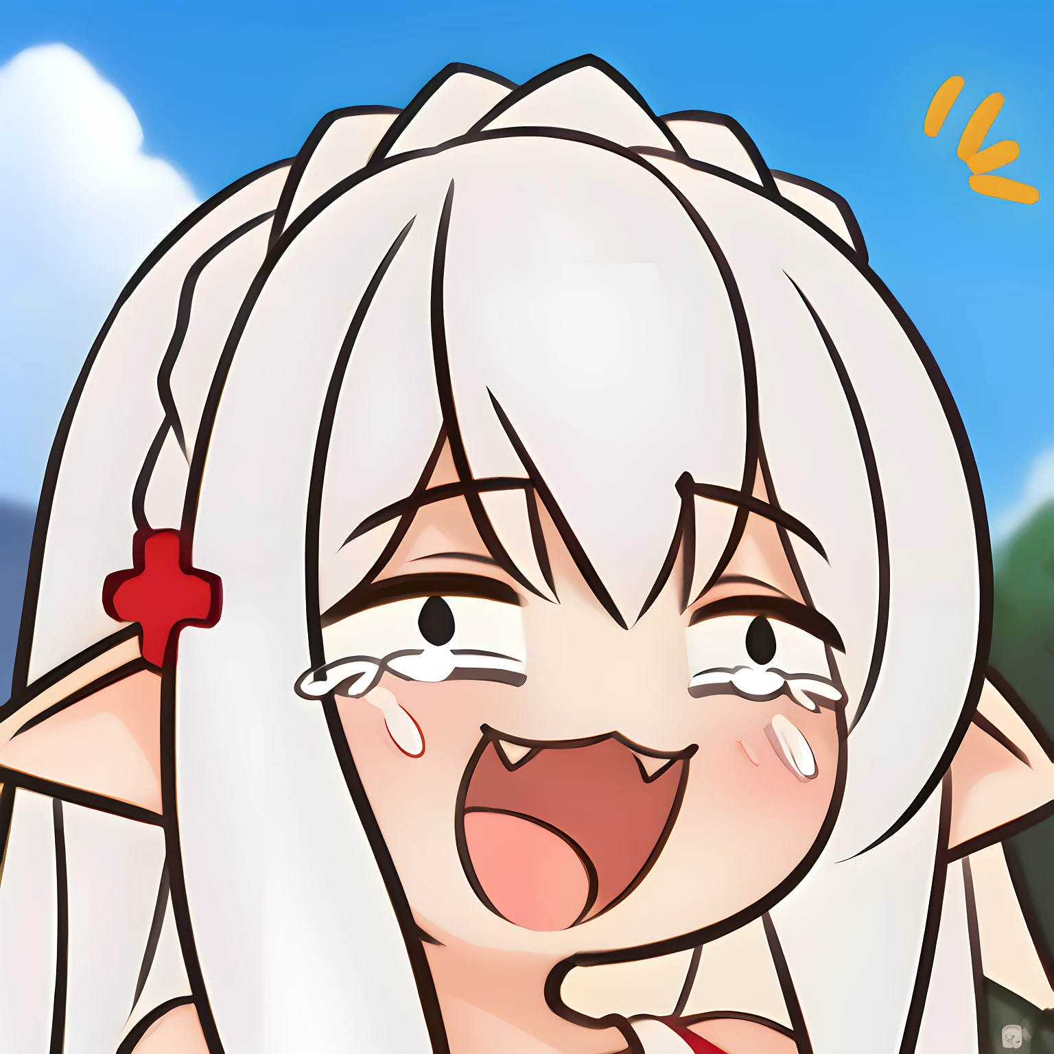 obra-prima, melhor qualidade, rindo, cabelo grisalho, retrato, highres, chibi, laugh, crying laughing, detalhado, 8k