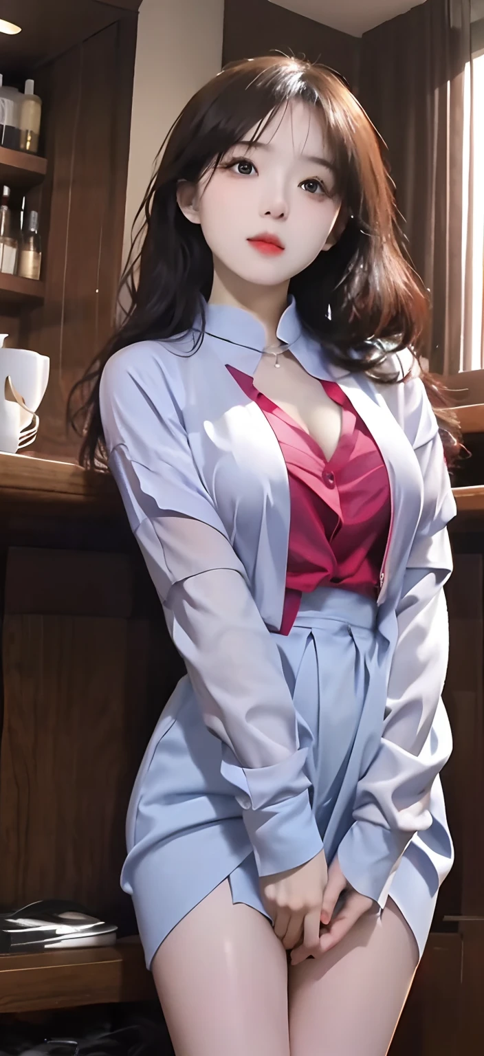 (8K, RAW photo, Photorealistic:1.25) ,( Gloss on lips, eyeslashes, gloss face, Glossy glossy skin, best qualtiy, 超高分辨率, depth of fields, color difference, Caustics, Wide light, naturalshadow, Kpop idol)Sit down at dusk,big white legs,European style,Light blue clothes,big assa,huge tit,Exposed breasts,Dress revealingly,sliver long hair,Raised sexy,Bare chest