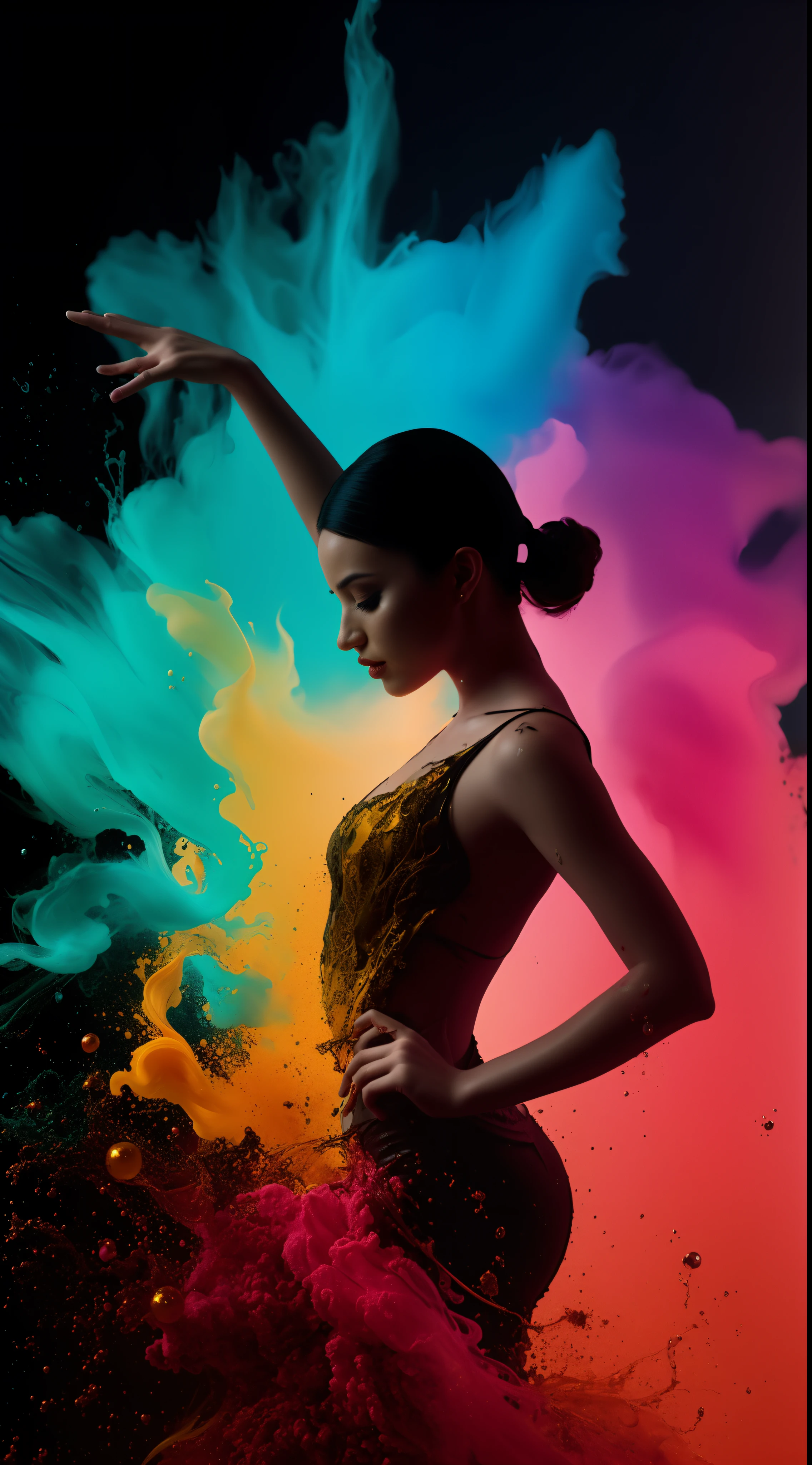 Alberto seveso art, dancing sillhouette, water ink, ink water, ink cloud, alberto seveso art, loose painting style, intricate detail, cinematic lighting, octane render, 8k render, volumetric lighting