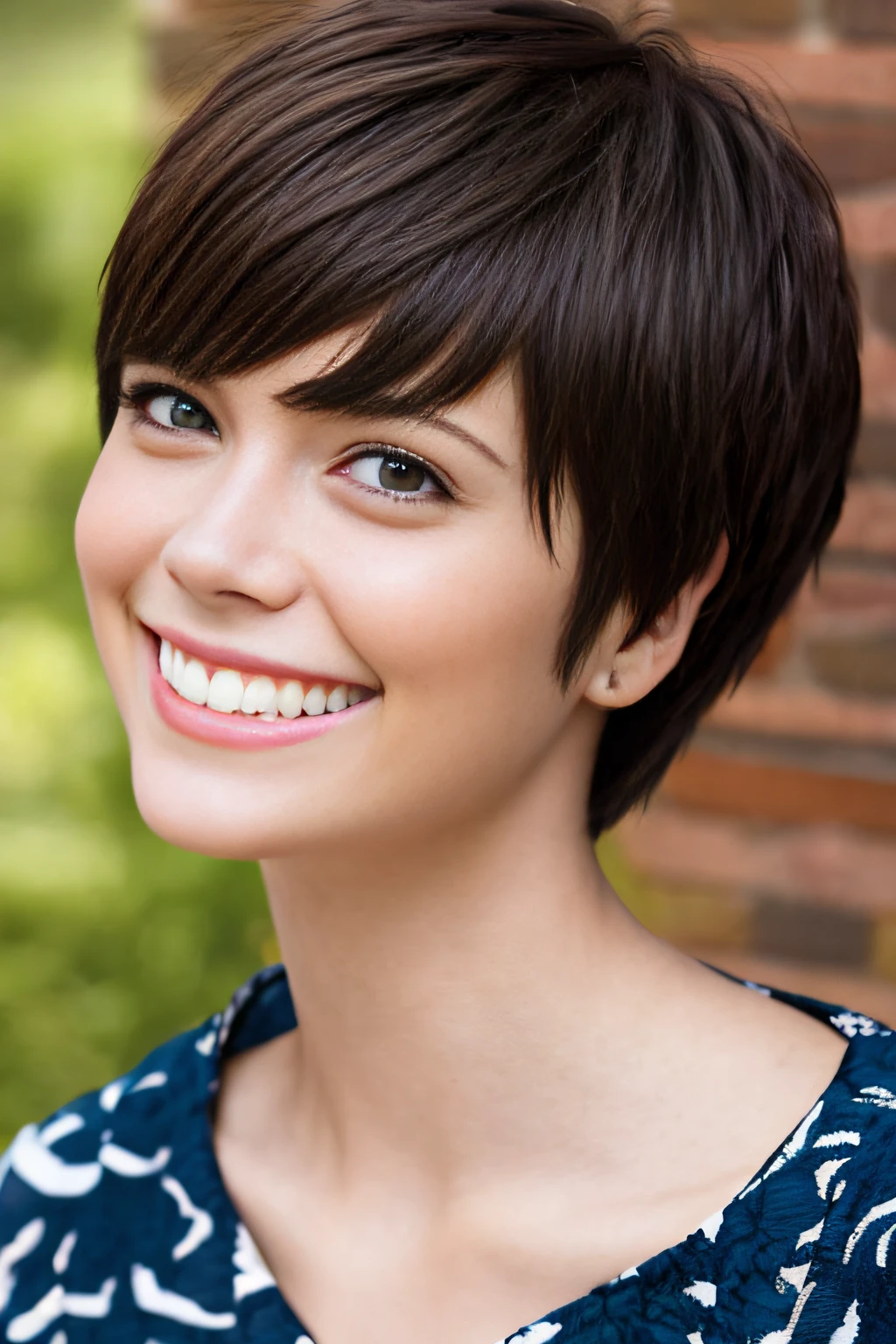 a pixie cut　A big smile