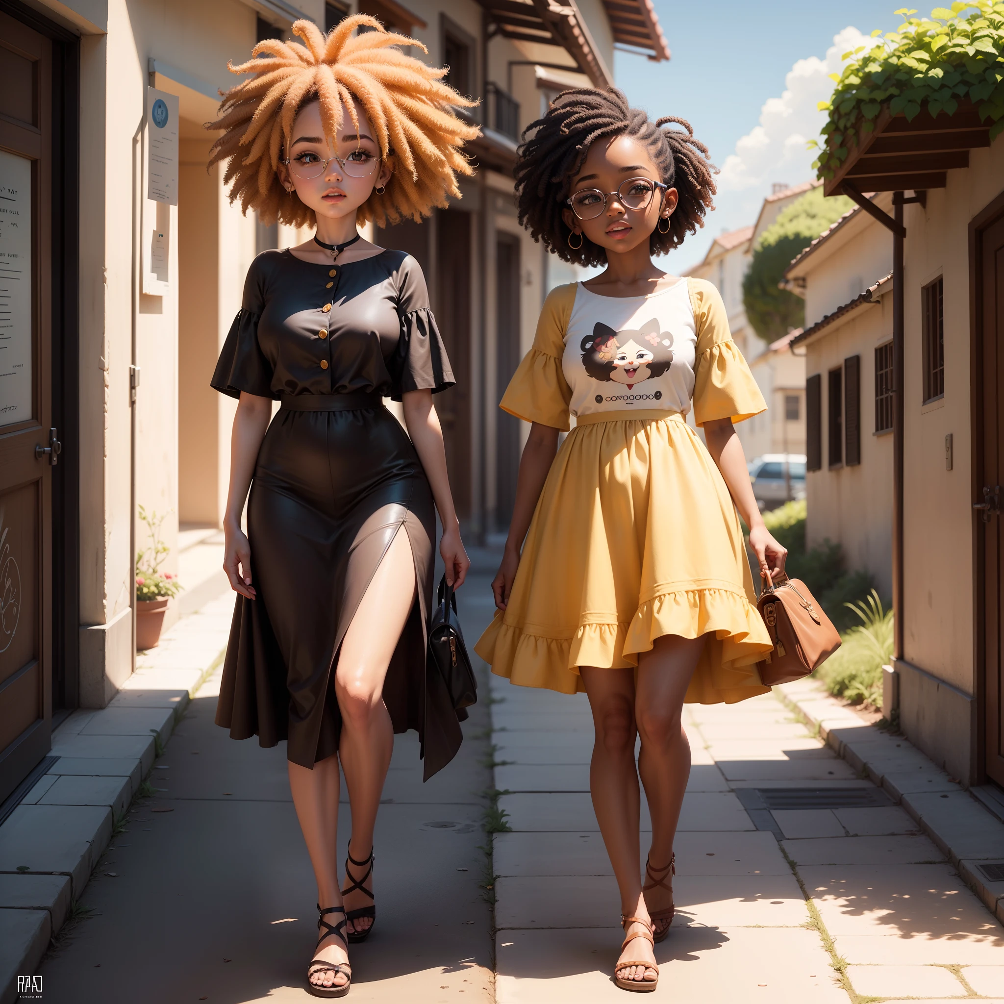 (Estilo pixar) Chibi menina cor marrom:3, coffee color:2 queimado pelo sol, feliz de 15 anos (marrom:1) afro: 1.25 Estilo Pixar: 1.25 afro: 2.40 (((sozinho))) cabelos cacheados: 2.3, (corpo inteiro: 2.32) vestindo vestido floral sapato preto,, Hair messed up by the wind, desenho animado sentada numa rua da cidade, arte digital detalhada bonito, painting digital adorable, Cartoon style illustration, stylized digital illustration, stunning digital illustration, bela arte digital, arte de pintura digital dos desenhos animados, pintura digital dos desenhos animados 3D, Beautiful digital illustration, Arte infantil em Artstation, detailed digital illustration, arte digital detalhada, digital illustation, exquisite digital illustration, 8k