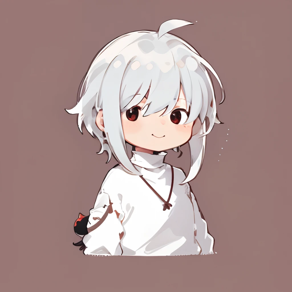 Flat avatar, 1boy, 独奏, soft_smile, upper_body,tchibi, simple backgound,White gray hair, Turtleneck sweater
hairpin,long whitr hair,Red eyes,adolable