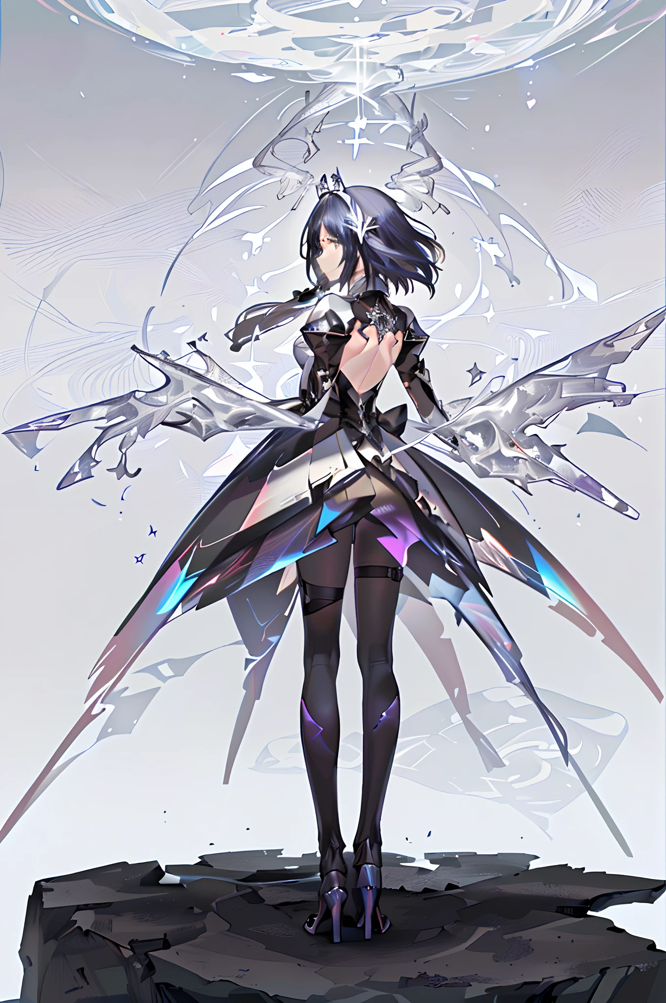 1girll, adolable, ultra - detailed, (s fractal art:1.4), rich colourful, detailed back ground, (Fractals in the background:1.2), Space and stars, Wings, hight contrast, Ray traching, cinmatic lighting, (Start from the front:0.6)