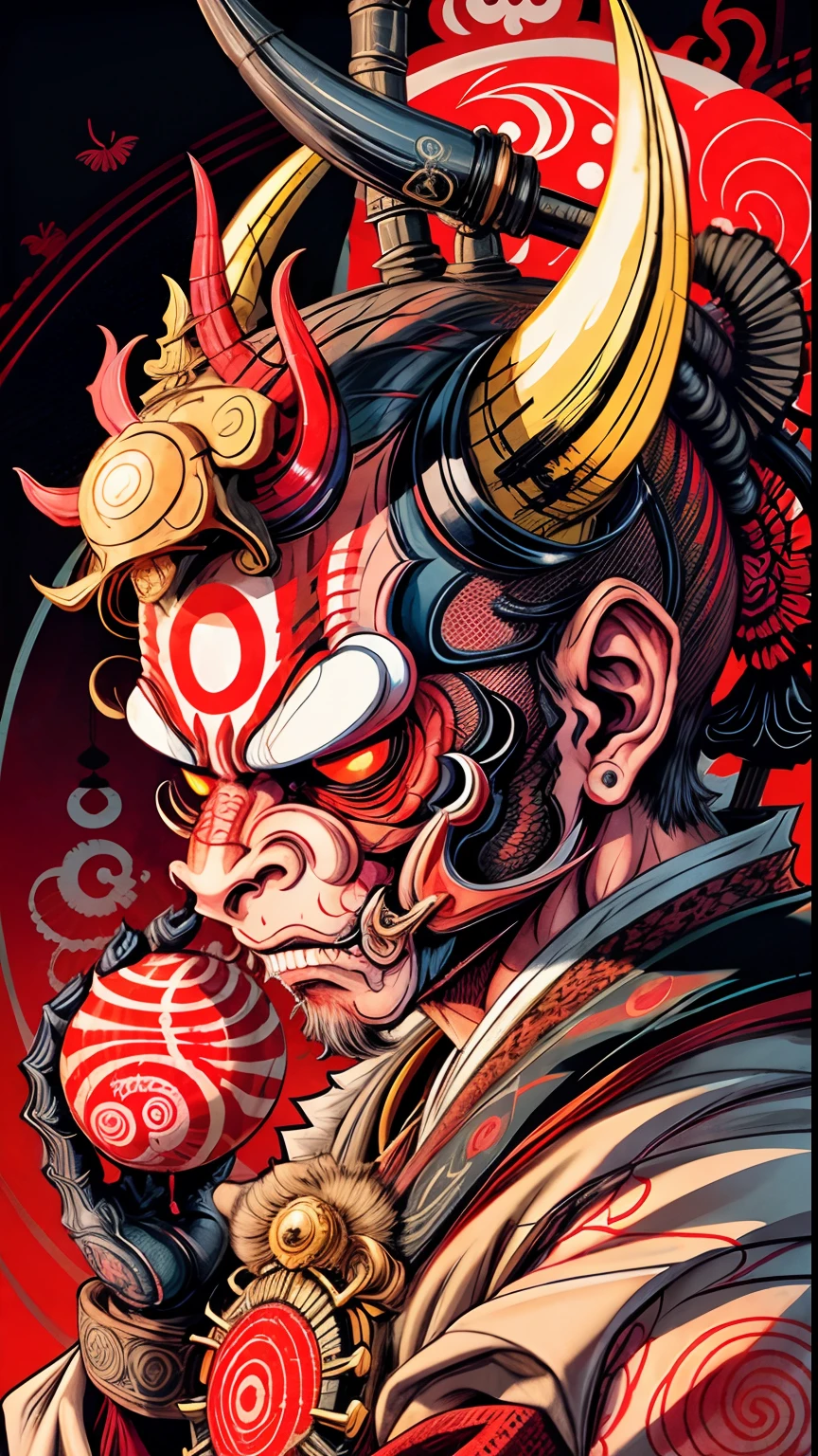 Hannya monkey style mask 0mib, ilustrador, obra-prima, alta qualidade, 8k, alta resolução, alto detalhado, japanese, samurai, macaco