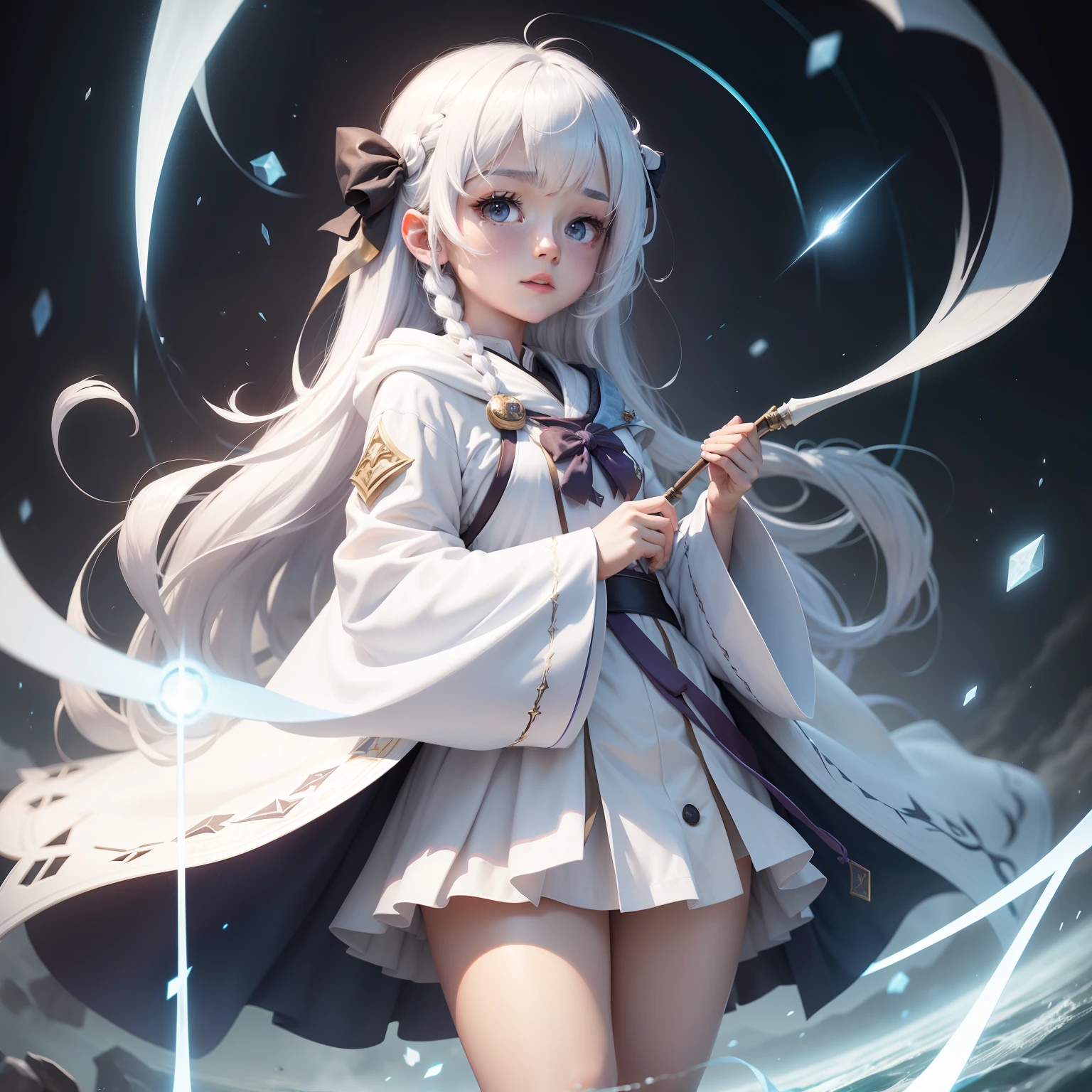 Wear magic robes，white color hair，Moe girl，quadratic element
