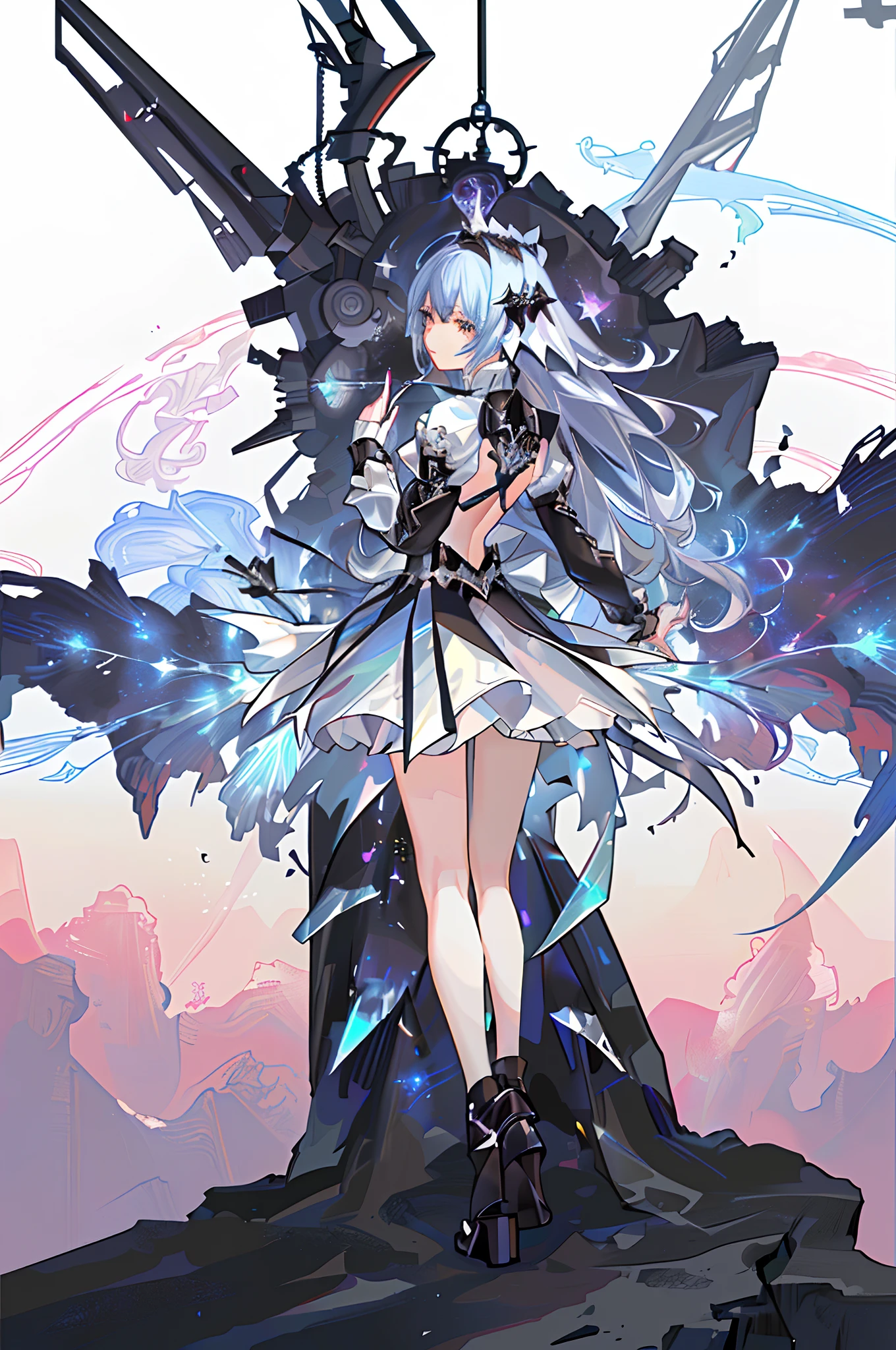1girll, adolable, ultra - detailed, (s fractal art:1.4), rich colourful, detailed back ground, (Fractals in the background:1.2), Space and stars, Wings, hight contrast, Ray traching, cinmatic lighting, (Start from the front:0.6)