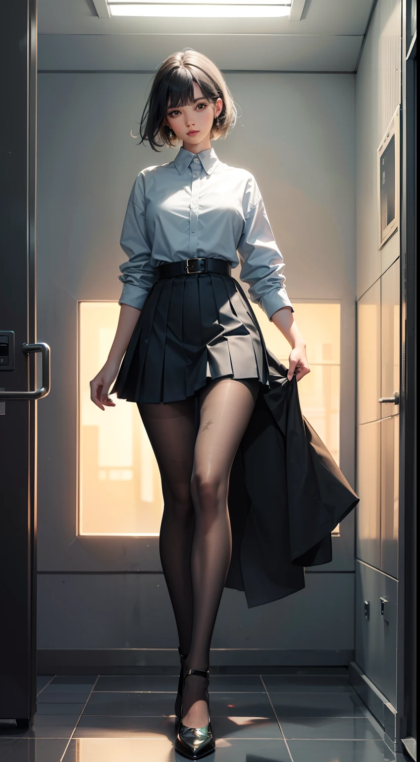 (full body:1.5)，(looking at viewer:1.4)，(anatomy correct:1.3)，(In the paradise of the day:1.3),(Wearing Very thick Printed Pantyhose and JK Student Dress Printed Pleated Skirt and JK uniform leather shoes，and a large amount of jewellery :1.3), (A high jump posture:1.3),(In pink|amarelo|blue colors|green color|red colour|white colors|black in color|purpleish color|greys|Beige|Flesh color 1.4)，,(Accurate and perfect face:1.4),(Clothing Gloss:1.25),(Skin reflection:1.25),hyper HD, Ray traching, reflective light，structurally correct, Award-Awarded, high detal, lightand shade contrast, Face lighting，cinmatic lighting, tmasterpiece, super detailing, high high quality, high detal, best qualityer, 16k，high contrast,