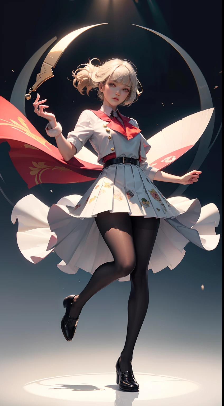 (full body:1.5),(looking at viewer:1.4),(anatomy correct:1.3),(In the paradise of the day:1.3),(Wearing Very thick Printed Pantyhose and JK Student Dress Printed Pleated Skirt and JK uniform leather shoes,and a large amount of jewellery :1.3), (A high jump posture:1.3),(In pink|amarelo|blue colors|green color|red colour|white colors|black in color|purpleish color|greys|Beige|Flesh color 1.4),,(Accurate and perfect face:1.4),(Clothing Gloss:1.25),(Skin reflection:1.25),hyper HD, Ray traching, reflective light,structurally correct, Award-Awarded, high detal, lightand shade contrast, Face lighting,cinmatic lighting, tmasterpiece, super detailing, high high quality, high detal, best qualityer, 16k,high contrast,