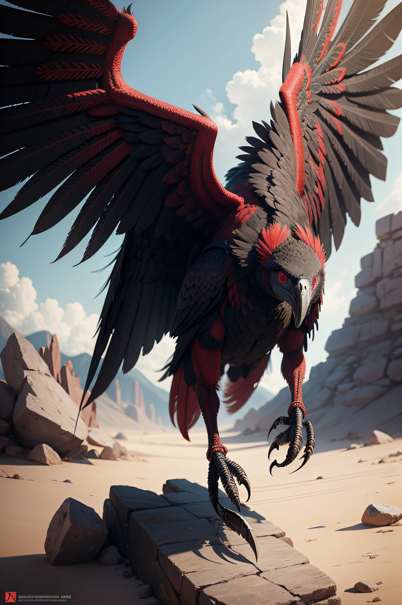 warrior vulture, with red and black armor, super detailed, realistic, full hd, 8k