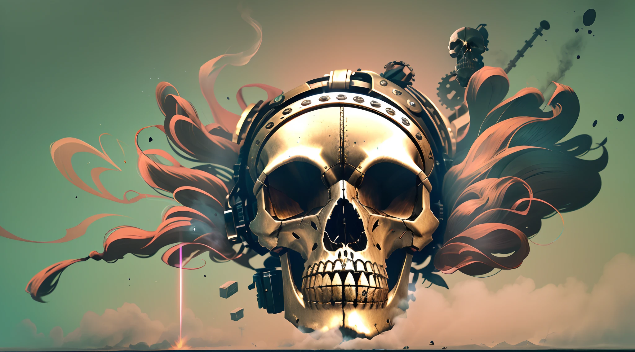 "Skull with metal parts, Steampunk" (skull with metal parts, Steampunk)