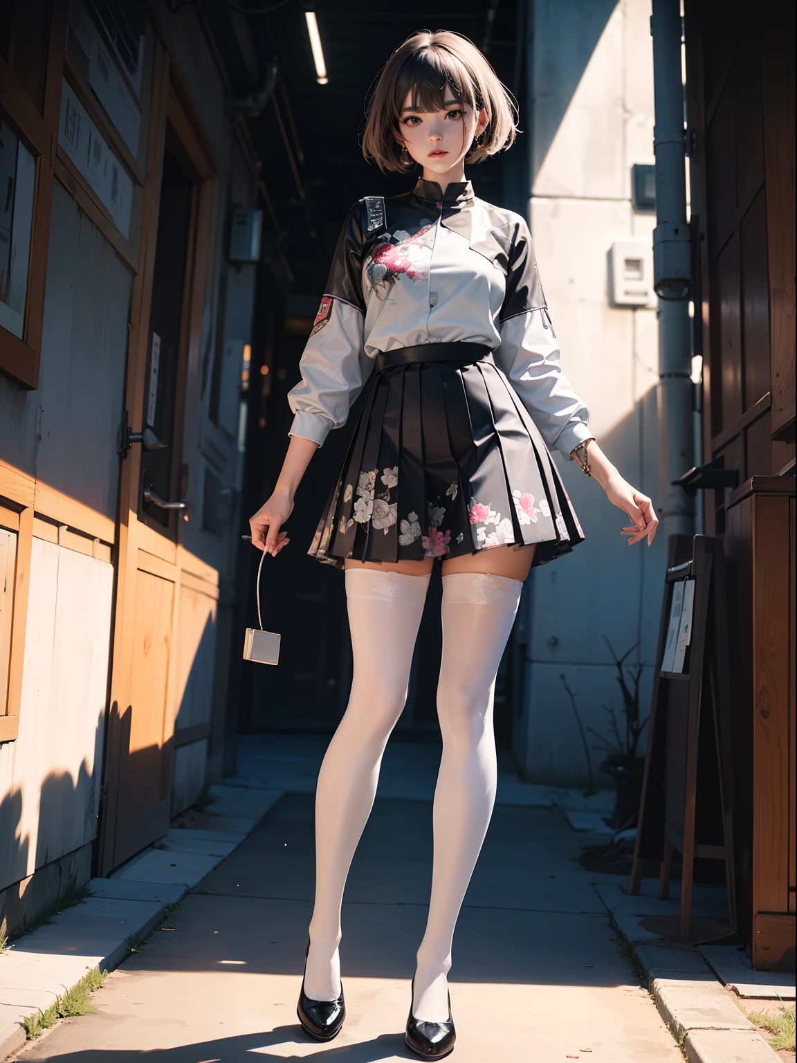 (full body:1.5)，(looking at viewer:1.4)，(anatomy correct:1.3)，(In the paradise of the day:1.3),(Wearing Very thick Printed Pantyhose and JK Student Dress Printed Pleated Skirt and JK uniform leather shoes，and a large amount of jewellery :1.3), (A high jump posture:1.3),(In pink|amarelo|blue colors|green color|red colour|white colors|black in color|purpleish color|greys|Beige|Flesh color 1.4)，,(Accurate and perfect face:1.4),(Clothing Gloss:1.25),(Skin reflection:1.25),hyper HD, Ray traching, reflective light，structurally correct, Award-Awarded, high detal, lightand shade contrast, Face lighting，cinmatic lighting, tmasterpiece, super detailing, high high quality, high detal, best qualityer, 16k，high contrast,