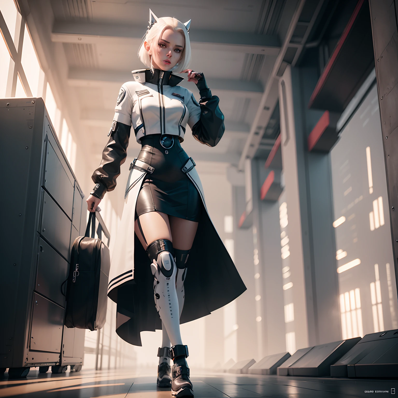 Women in skirts，Technopolis background, fashionable futuristic woman, A fashion model, wearing futuristic clothing, Beutiful women, Futuristic woman, Beautiful female,  wearing futuristic, White fashion lens, 3D Rendering Character Art 8K, Future Style, sci - fi character，Very sexy