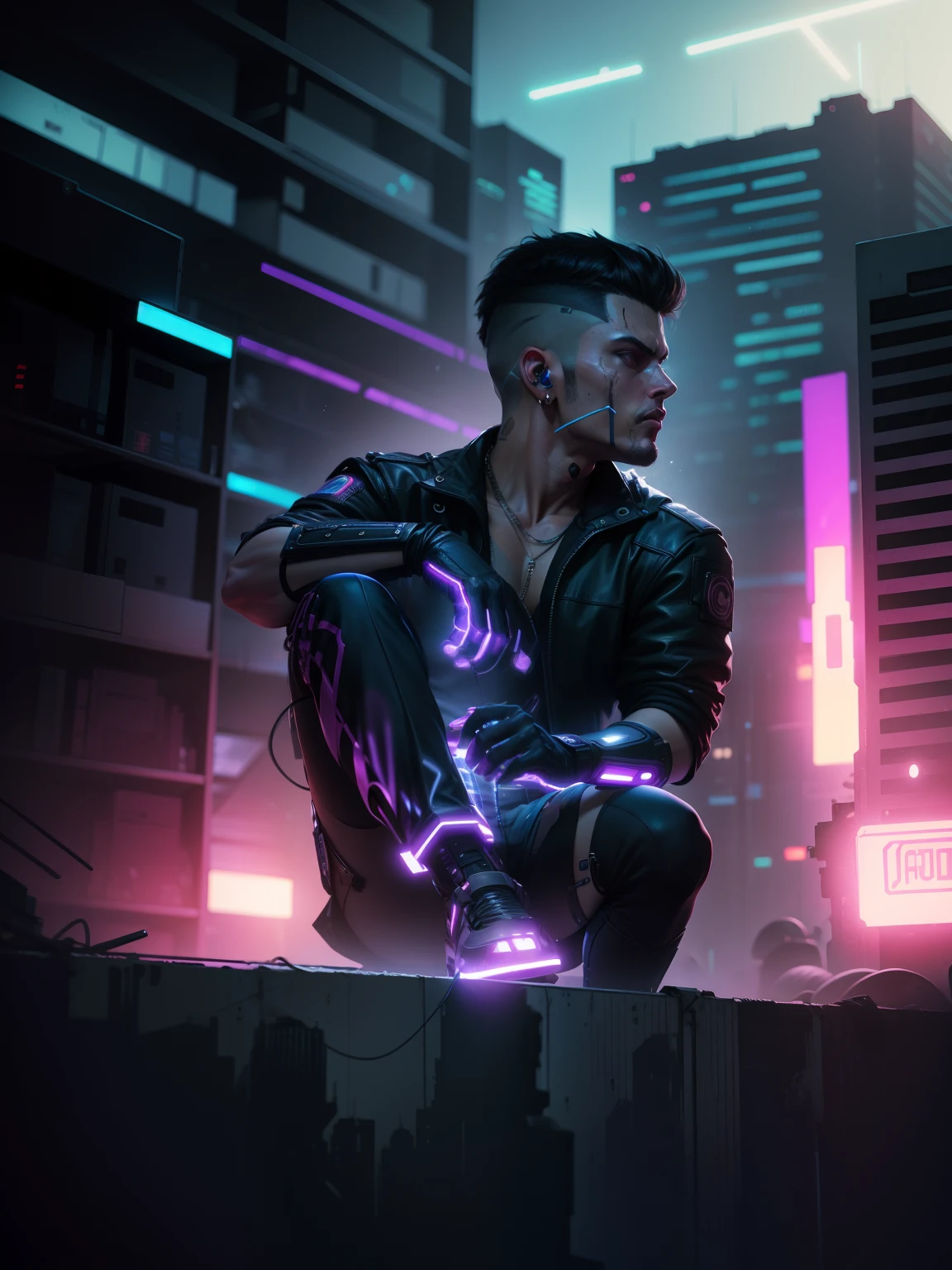 Change background cyberpunk,don't change face and hiar