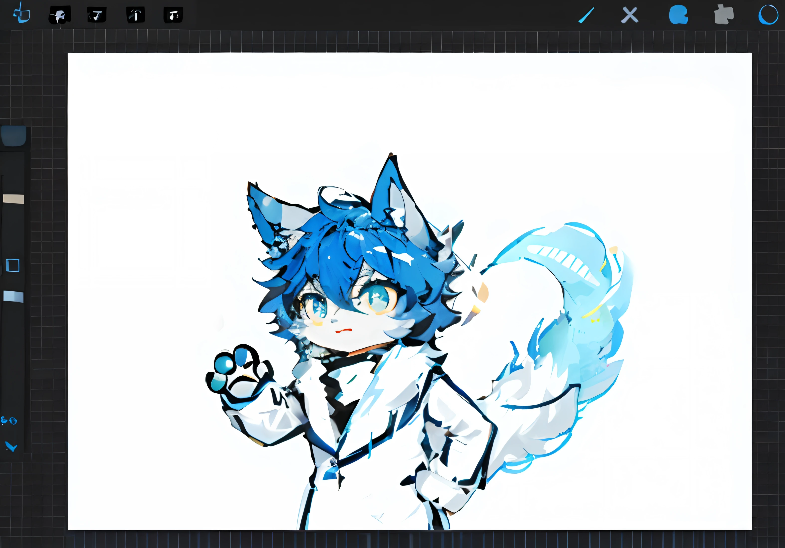 The body is dressed in blue tones+(Hand drawn details+Hand-drawn fine) The tail is slightly shorter