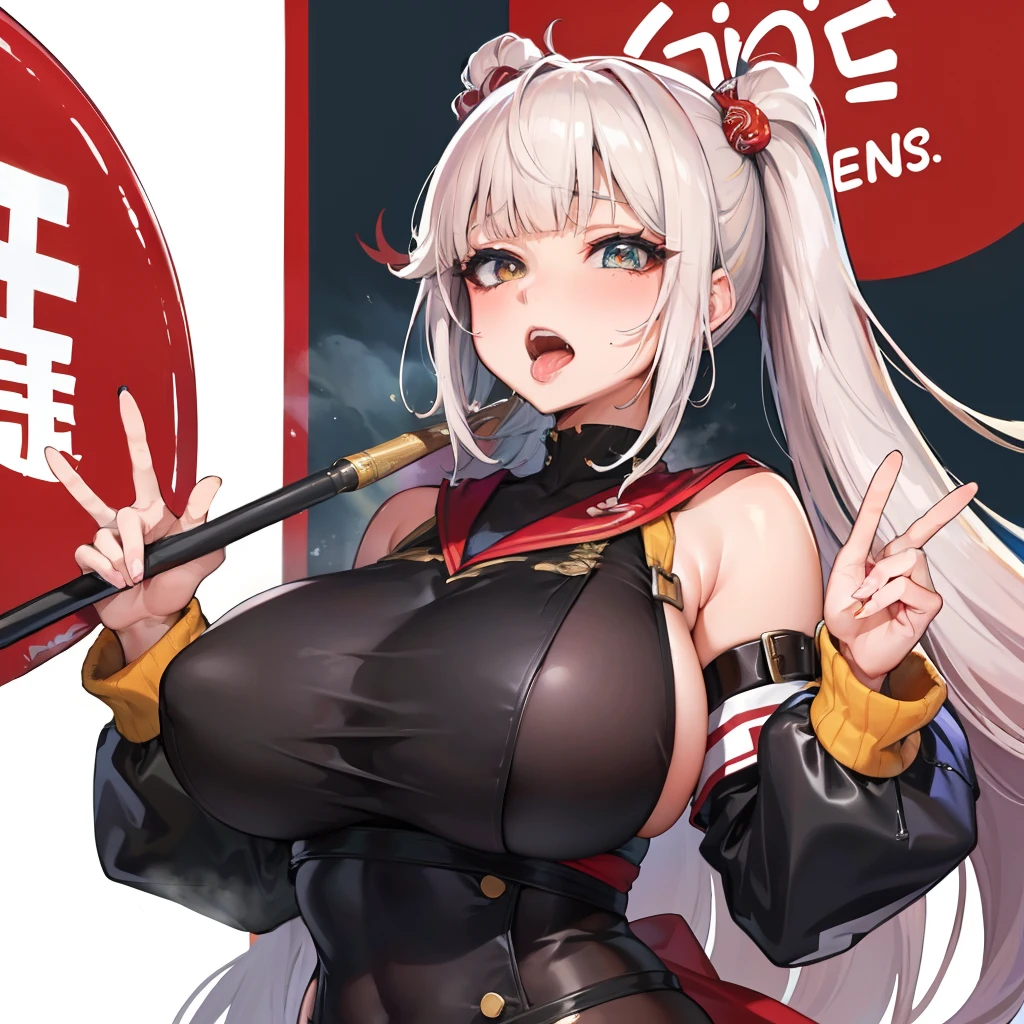 illustratio、(top-quality)、(((masterpiece)))、(Hi-Res)、Original、(1womanl)、A sexy、Thick、Big body、Anime girl with big breasts and a sign with a message, 2b, 2 b, ;Open mouth, open open mouth, Ahegao, bite her lip, dripping saliva, ahegao face, Mouth slightly open, with wide open mouth, shikamimi, commission for, fleshy creature above her mouth