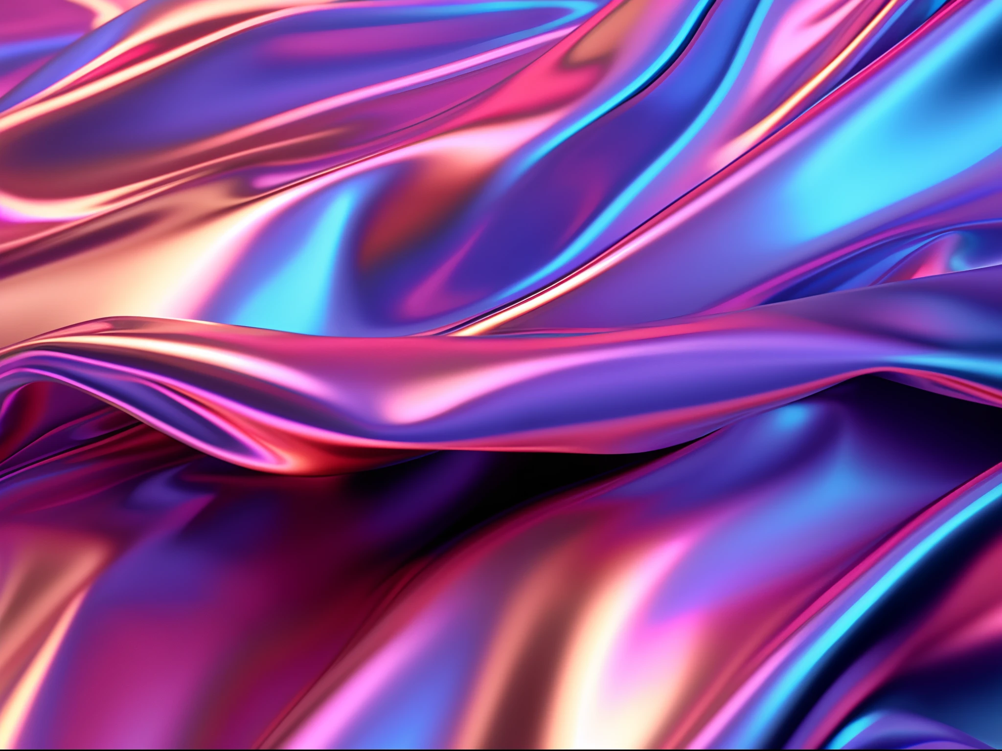 Close up of shiny purple and blue fabric, abstract cloth simulation, iridescent texture, flowing neon-colored silk, flowing pink-colored silk, Rainbow fabric, Flowing realistic fabric, made of holographic texture, Flowing fabric, with rainbow colored background, The ripple structure of reality, Vivid rainbow colors, soft iridescent membranes