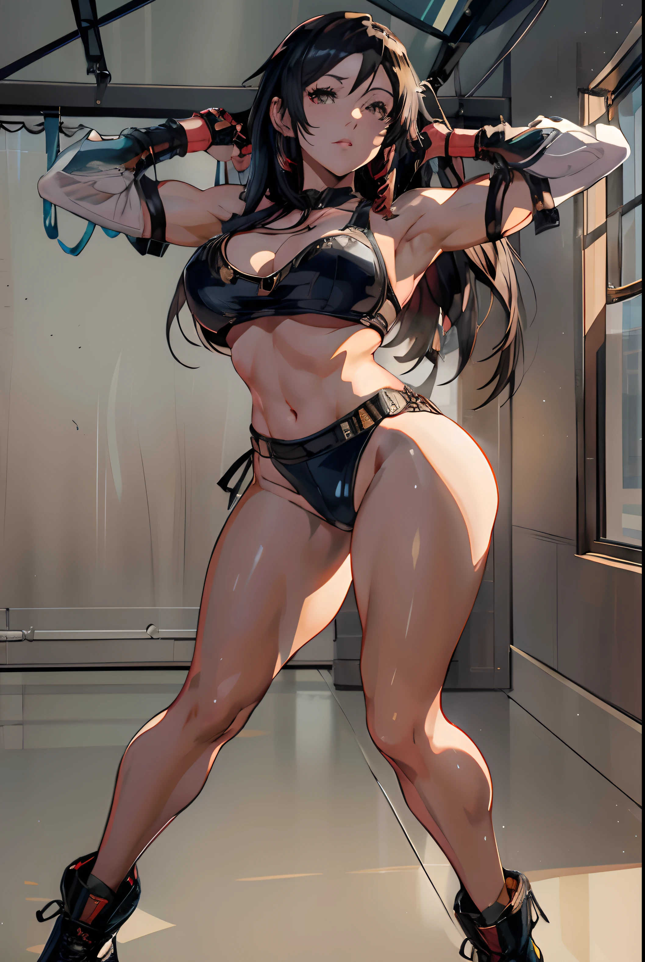 Anime girl in black bikini and black boots posing in a room, commission for high resolution, Tifa Lockhart, Chun Li en el gimnasio, Cudesexyrobutts, seductor retrato de Tifa Lockhart, Artgerm extremadamente detallado, Retrato de Tifa Lockhart, Arte de la giganta, oc commission, Retrato de Tifa Lockhart, pose sexy, seductora chica de anime, Tifa