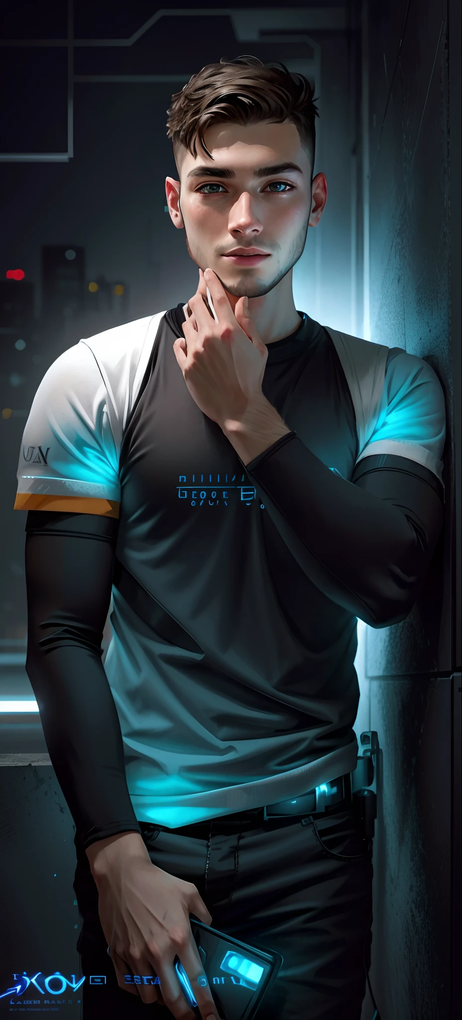 Change background cyberpunk hadaome boy realistic face 8k ultra realistic