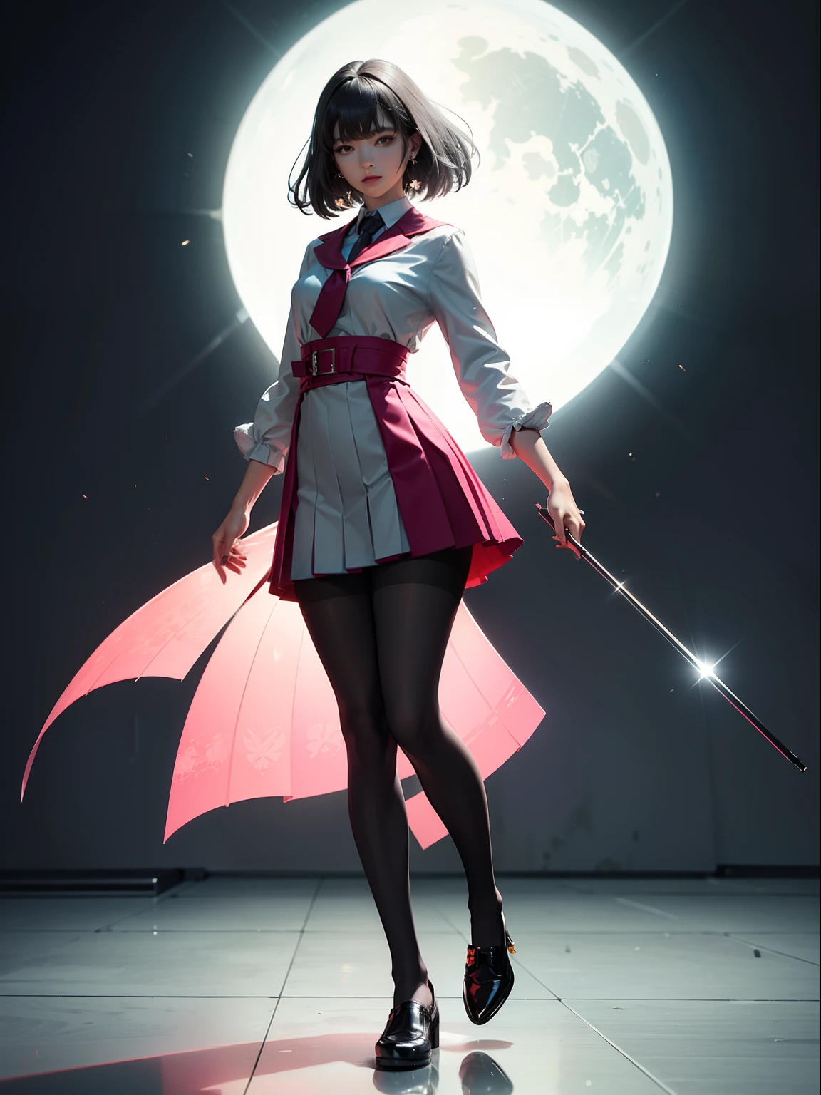 (full body:1.5),(looking at viewer:1.4),(anatomy correct:1.3),(In the paradise of the day:1.3),(Wearing Very thick Printed Pantyhose and JK Student Dress Printed Pleated Skirt and JK uniform leather shoes,and a large amount of jewellery :1.3), (A high jump posture:1.3),(In pink|amarelo|blue colors|green color|red colour|white colors|black in color|purpleish color|greys|Beige|Flesh color 1.4),,(Accurate and perfect face:1.4),(Clothing Gloss:1.25),(Skin reflection:1.25),hyper HD, Ray traching, reflective light,structurally correct, Award-Awarded, high detal, lightand shade contrast, Face lighting,cinmatic lighting, tmasterpiece, super detailing, high high quality, high detal, best qualityer, 16k,high contrast,