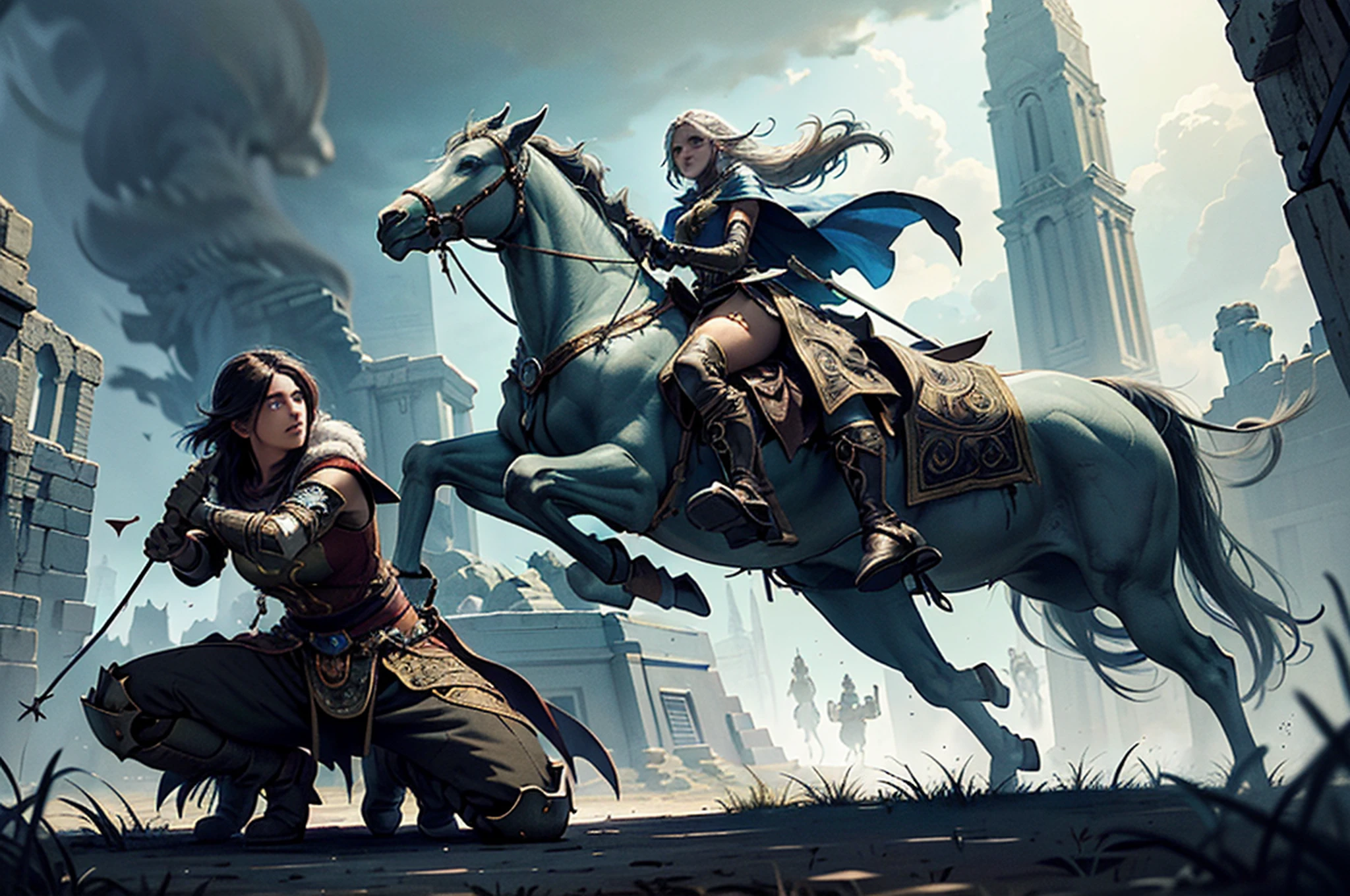 ((Best quality)), ((masterpiece)), (highly detailed:1.3)3D,tanjoreai , Amid a realm of enchantment and mythical wonders, tales of (heroes:1.1) and (heroines:1.2) unfold. In this realm, ancient prophecies predict the rise of a chosen champion destined to face a malevolent force that threatens to plunge the world into eternal darkness. The road to victory is spread across exotic and otherworldly landscapes, from mist-shrouded forests to towering crystalline peaks and (ethereal floating islands:1.1). Taking advantage of the arcane arts, (mighty wizards:1.1) conjure spells that weave intricate patterns of magic, while (elven archers:1.1) release arrows infused with ancient power. (Dwarven blacksmiths create legendary weapons:1.1) imbued with the essence of mythical creatures, capable of defeating even the most formidable enemies. The heroes embark on a dangerous mission, guided by ancient scrolls and enigmatic puzzles. Along their journey, they encounter wise mystics, shape-shifting creatures (mysterious sorceresses:1.1) who possess forbidden knowledge. As the heroes traverse the kingdoms, ancient ruins and forgotten temples reveal long-lost secrets and powerful artifacts. The clash of steel and the crackle of (magical energies:1.1) echo across ancient battlefields as the fate of the world hangs in the balance. Heroes must summon unwavering courage, unwavering unity, and unlock their true potential to overcome seemingly insurmountable odds and fulfill their heroic destinies. In this realm of high fantasy, where the realms of magic and technology intertwine, where legends are born and (epic:1.agas unfold, where heroes rise and villains fall, embark on a grand adventure that will captivate the imagination and transport you to a world where anything is possible, HDR (High Dynamic Range), Ray Tracing,NVIDIA RTX, Super-resolution, Unreal 5, subsurface scattering, textur