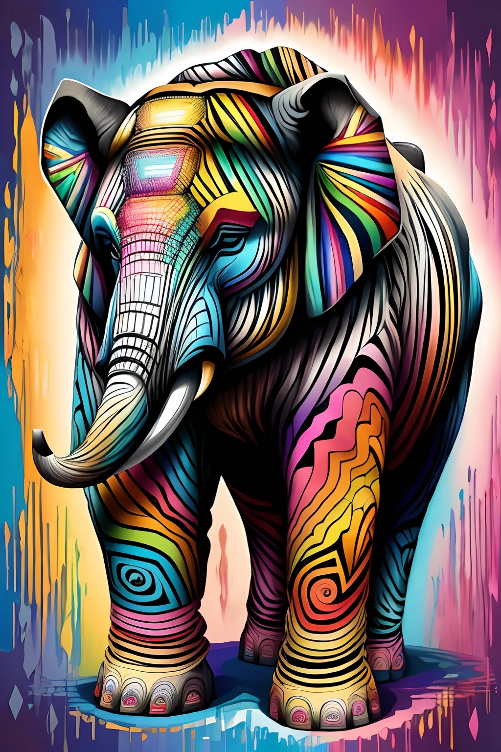 ((ELEFANTE FORTE E DETALHADO CORPO INTEIRO ), ,,  Eduardo Kobra acolchoamento ,Multidimensional geometric wall , arte, Chibi,
Yang08k, lindo, Colouring,
Primary works, qualidade superior, melhor qualidade, Arte Oficial, Beautiful and Aesthetic,