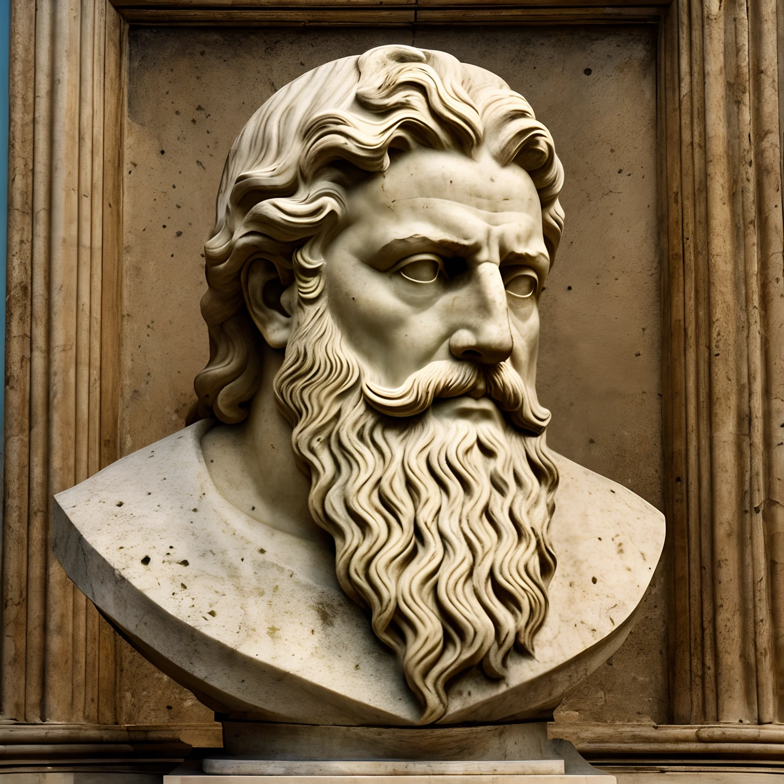 Retrato, realismo, fotorrealismo, antigo imperador romano, like a white marble statue with beard