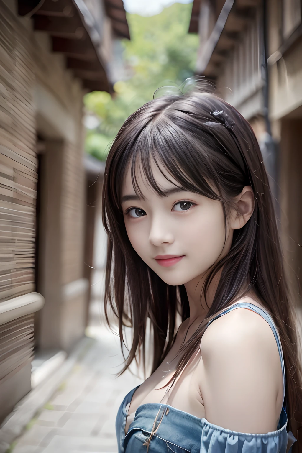 top-quality、masterpiece、超A high resolution、(Photorealsitic:1.4)、1girl in、shoulder、enticing、looking in camera、smil